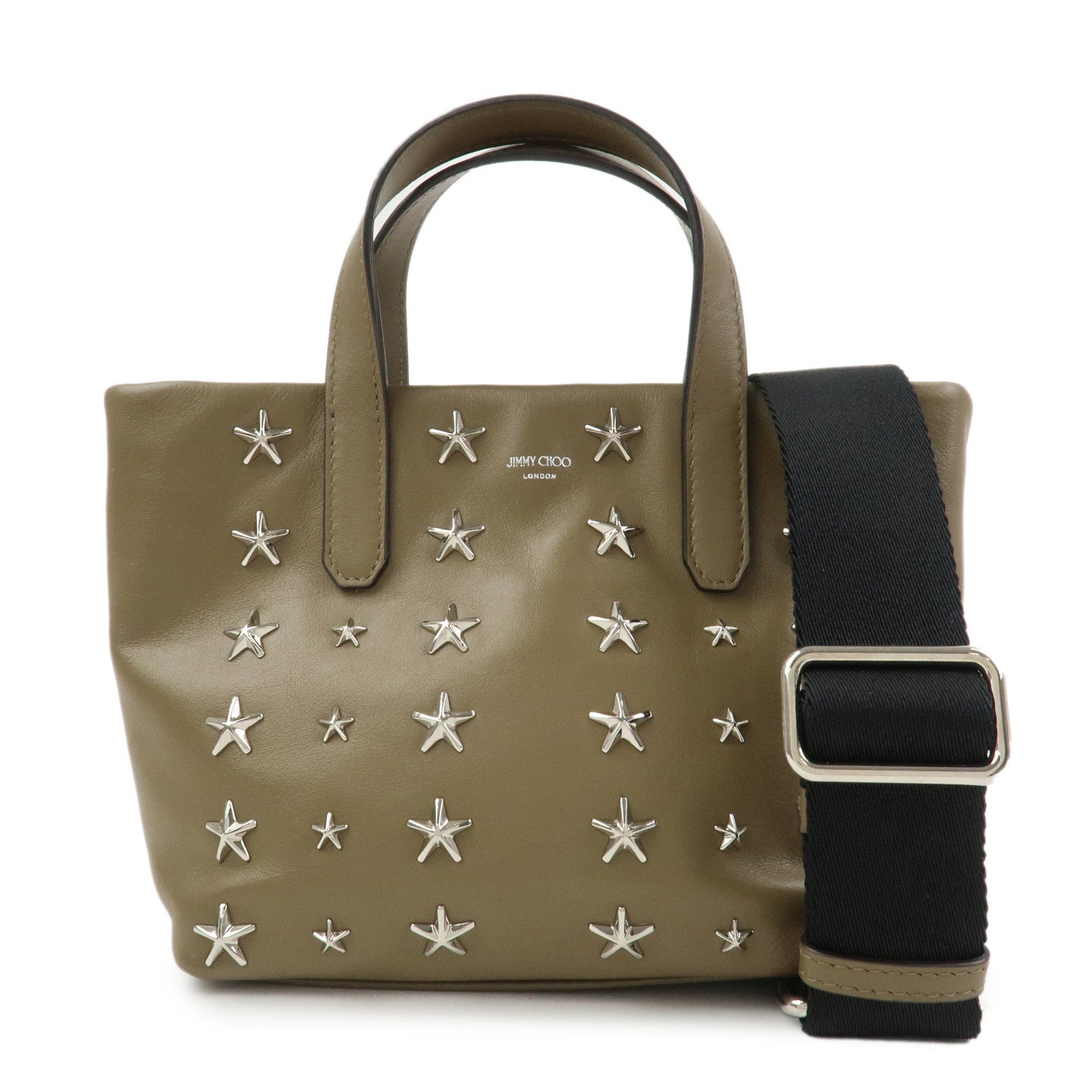 JIMMY CHOO Leather 2Way Bag Hand Bag Shoulder Bag Star Studs Brown