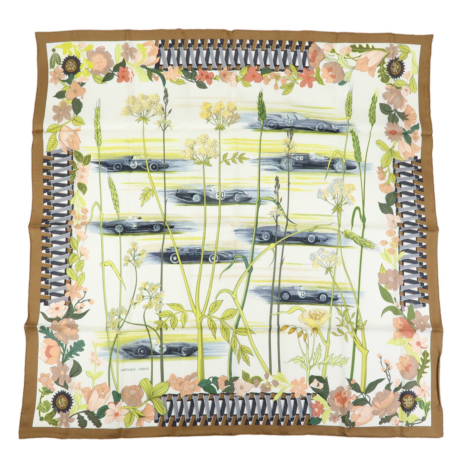 HERMES Carre 90 Silk 100% Scarf LES BOLIDES RACE CARS