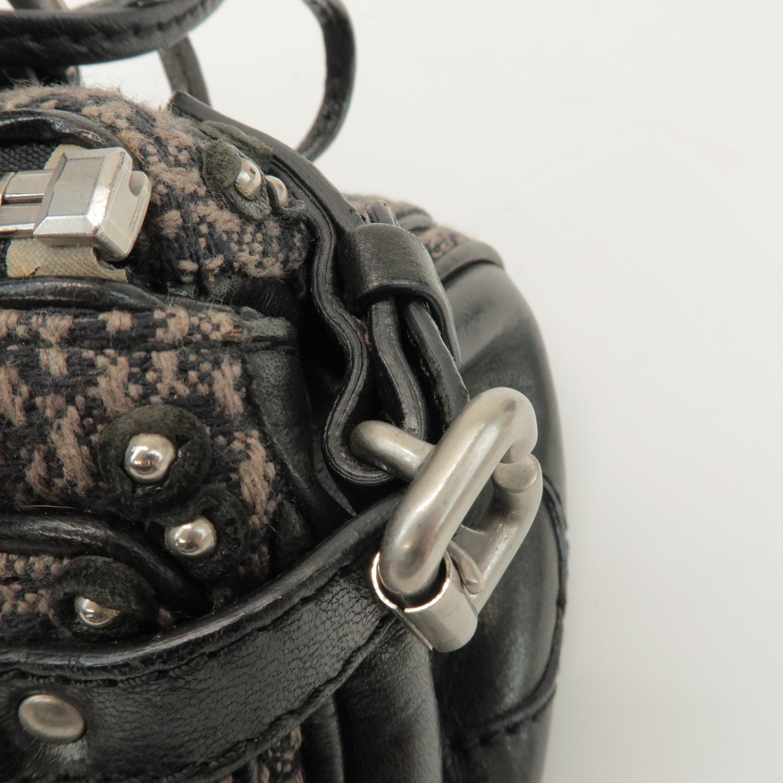 Chloe Paddington Mini Tweed Leather Hand Bag Black Brown