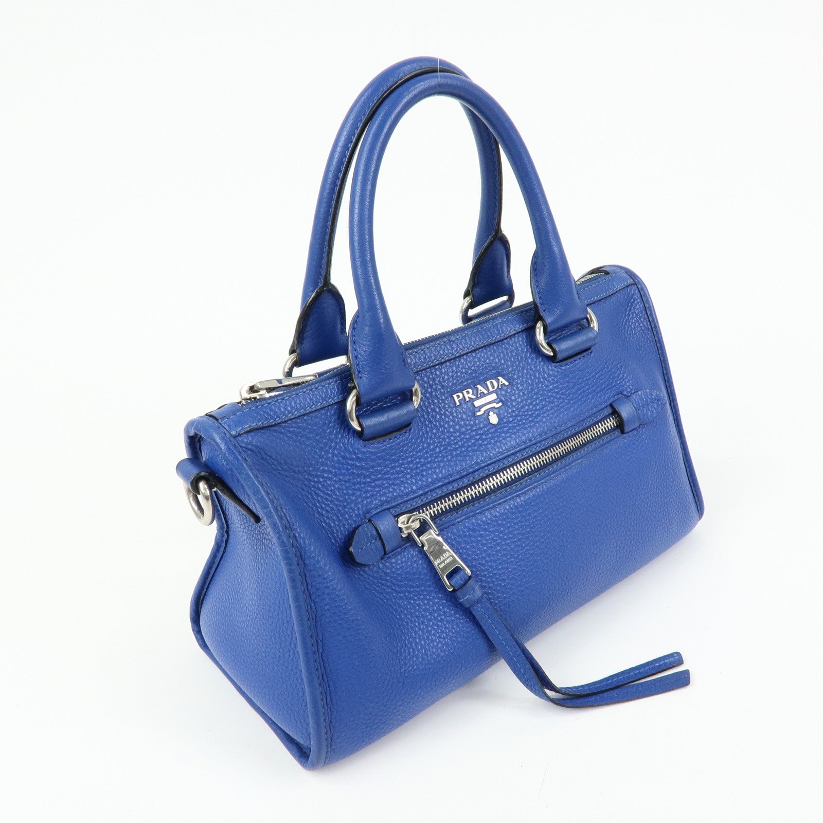 PRADA Vitello Dino Leather 2Way Bag Shoulder Bag Blue BL0805