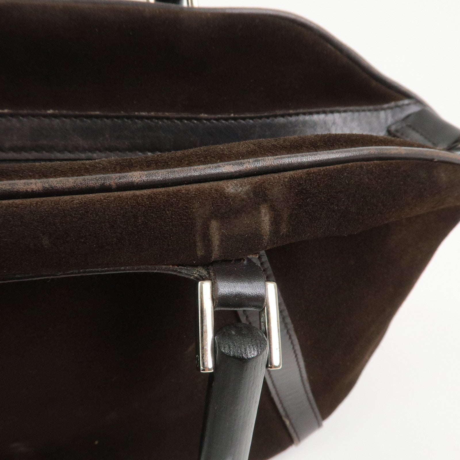 GUCCI Bamboo Suede Leather Hand Bag Dark Brown 002.1084