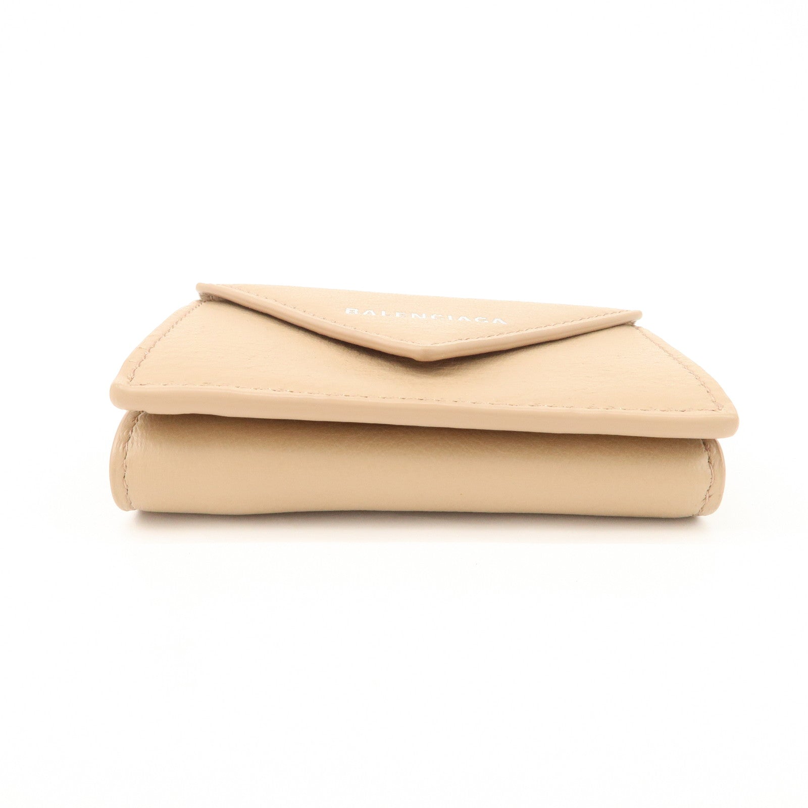 BALENCIAGA Leather Tri-fold Compact Wallet Beige 391446