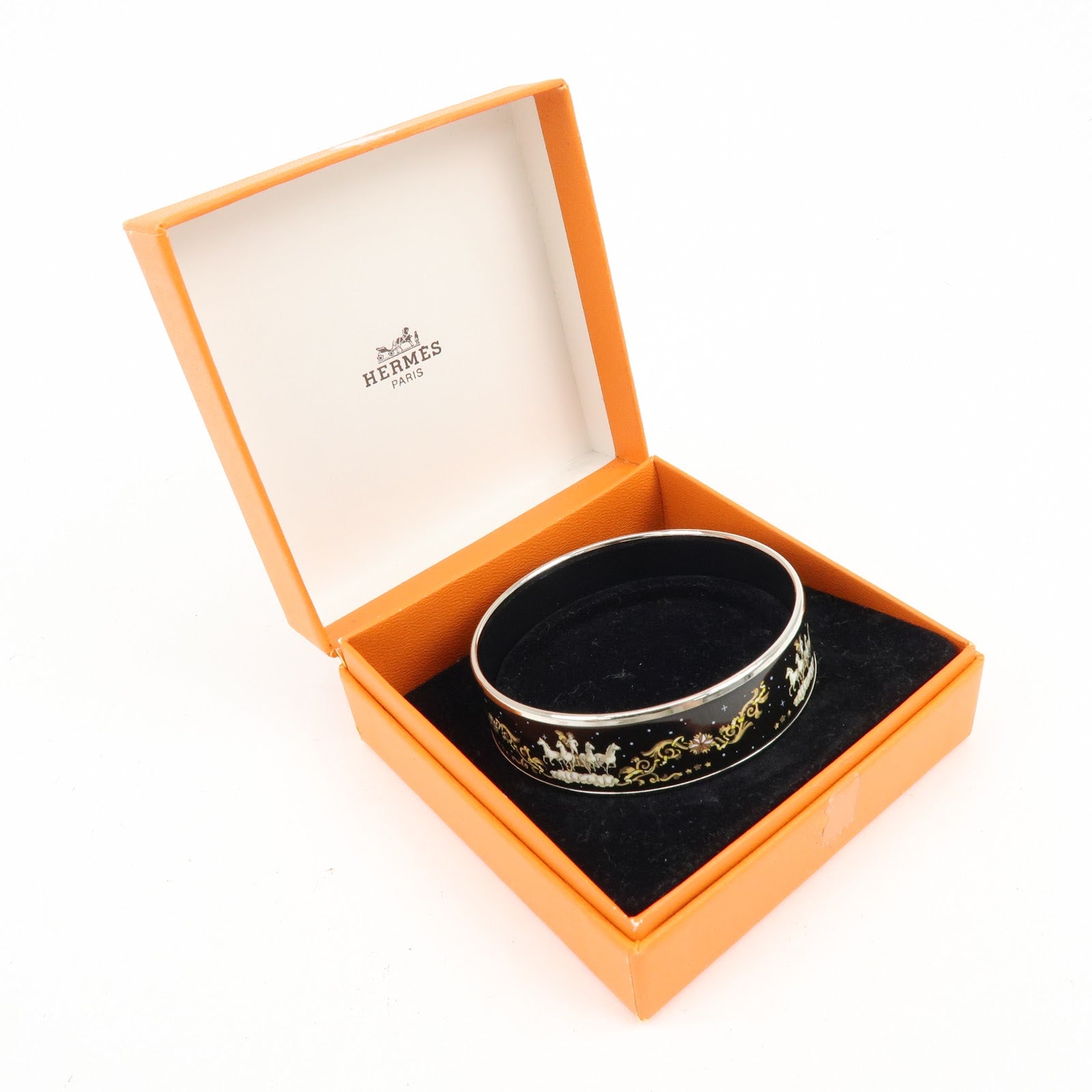 HERMES Email GM Plated Bangle Bracelet Horse Bangle Black Silver
