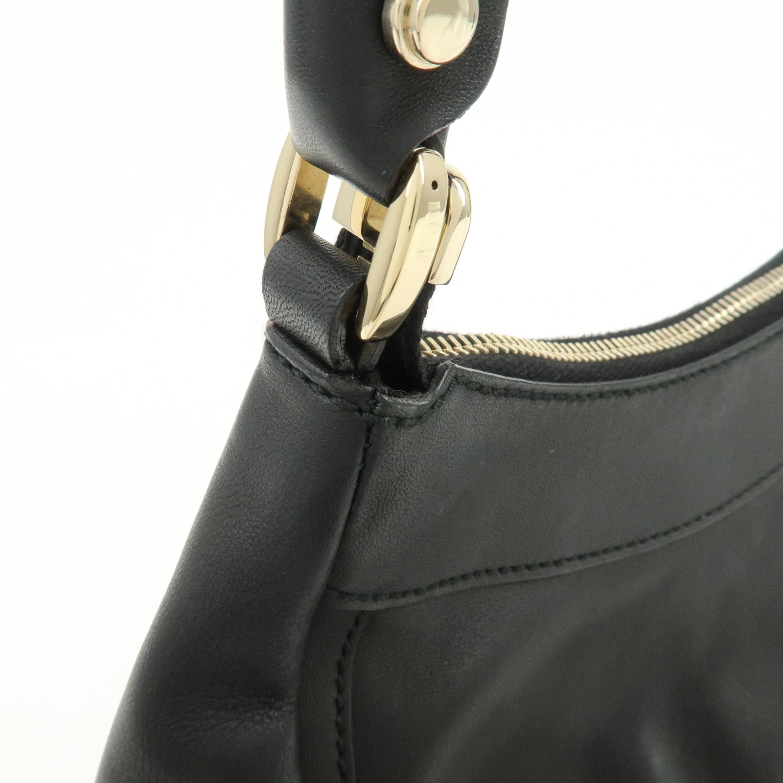 GUCCI Abbey Logo Leather Shoulder Bag Hand Bag Black 190525