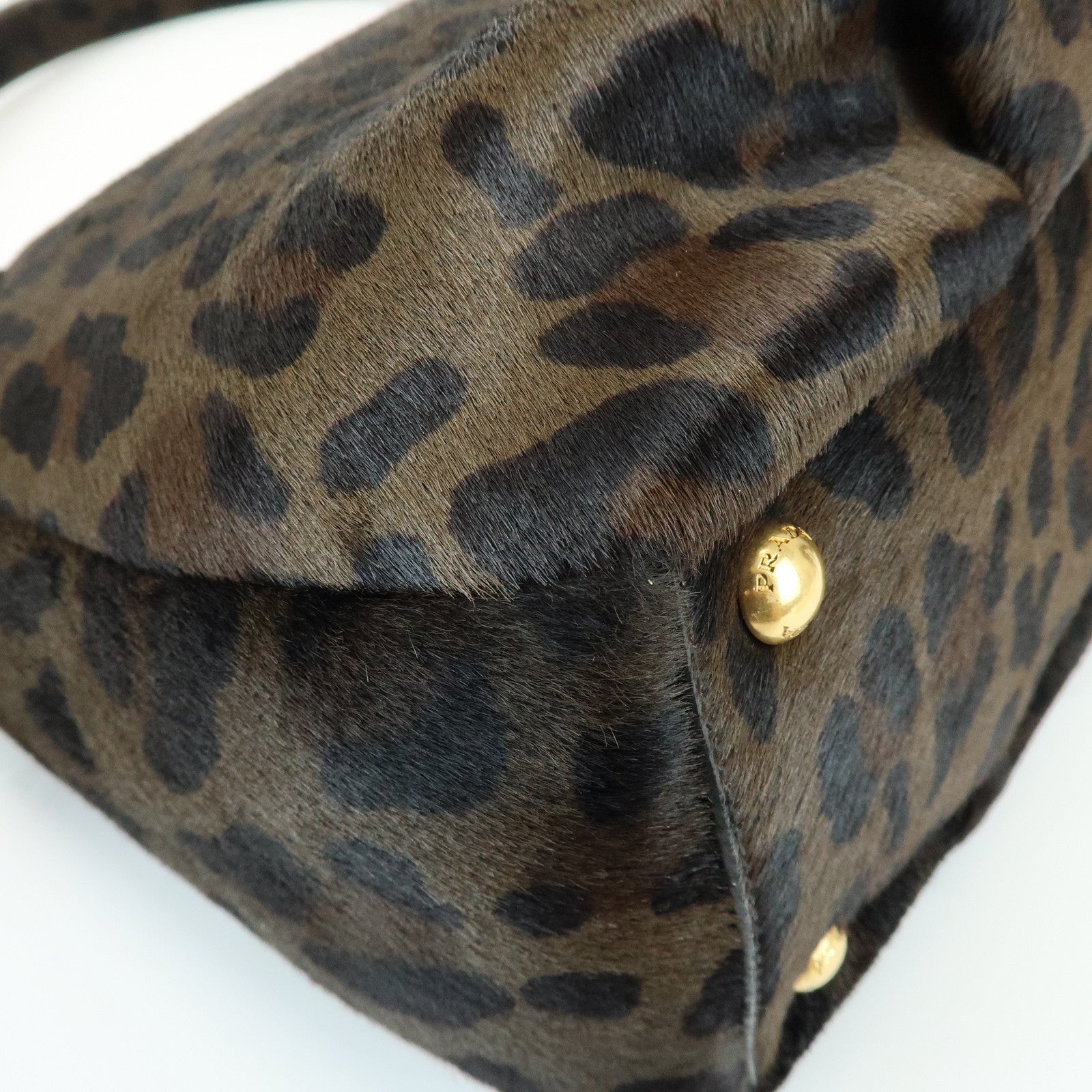 PRADA Leopard Unborn Calf Shoulder Bag Dark Brown BR4941