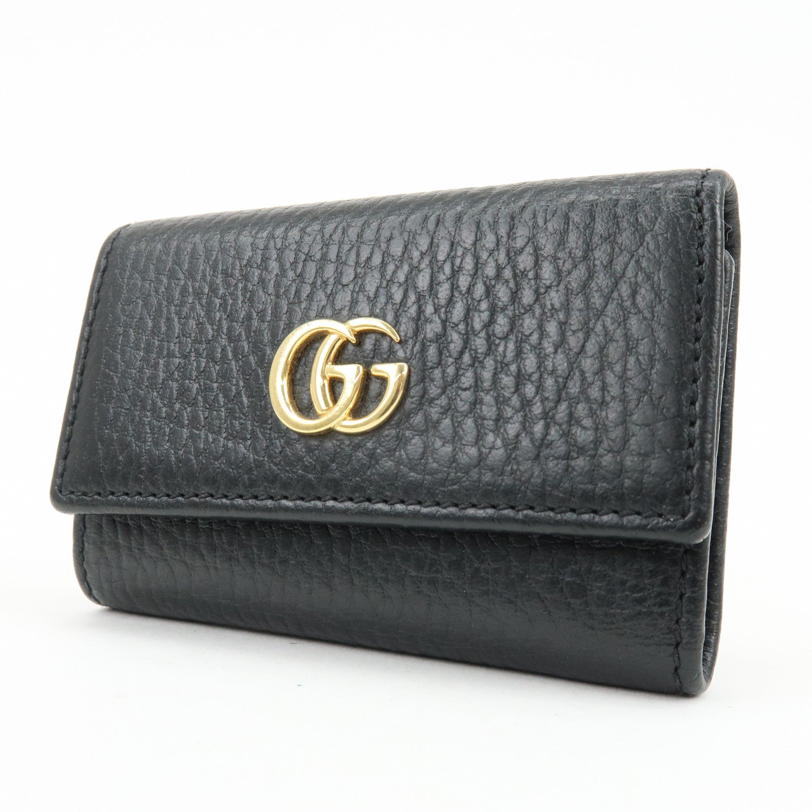 GUCCI Double G Leather 6 Key Case Key Holder Black 456118