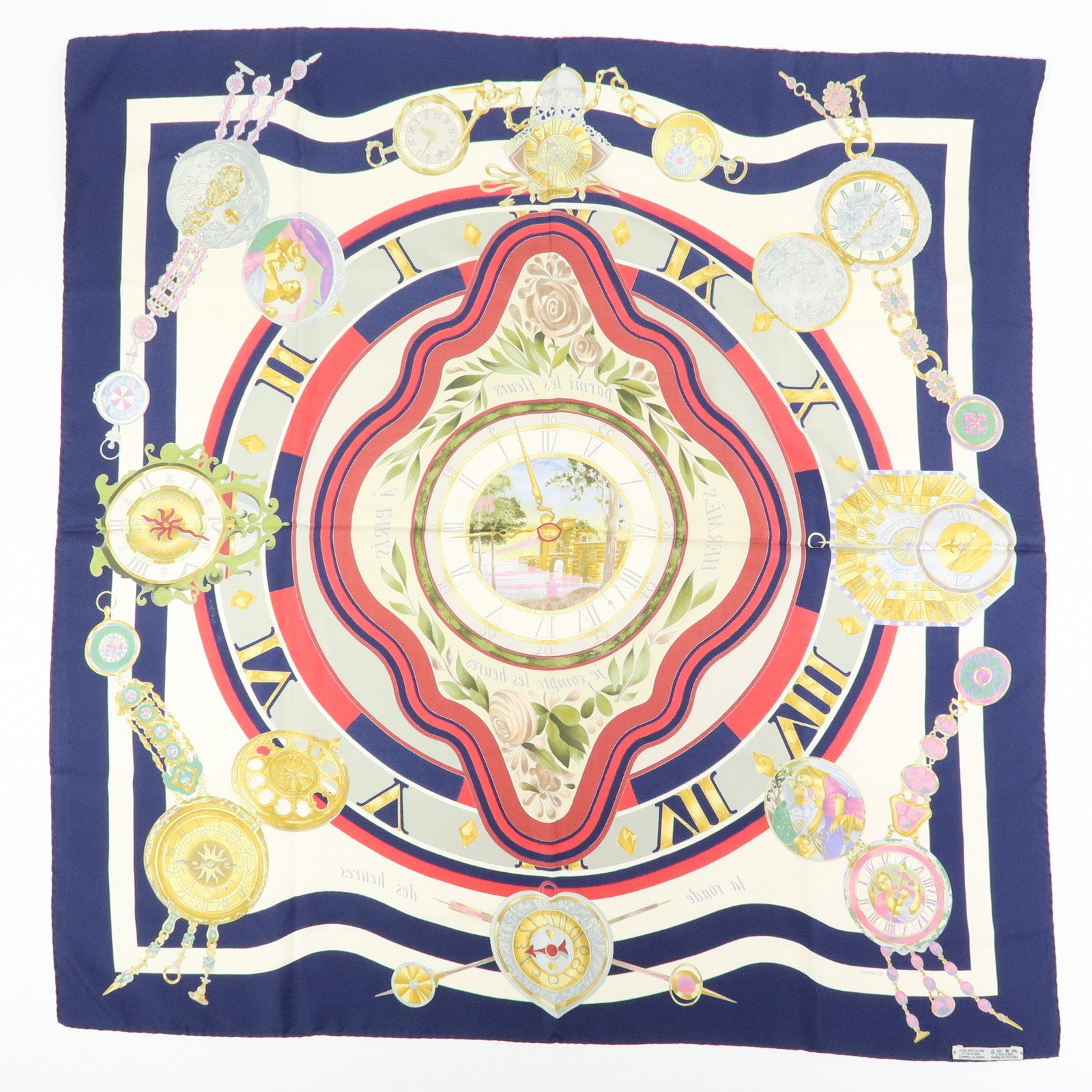 HERMES Carre90 Silk100% Scarf Parmi Les Fleurs Je Compte Les Heures