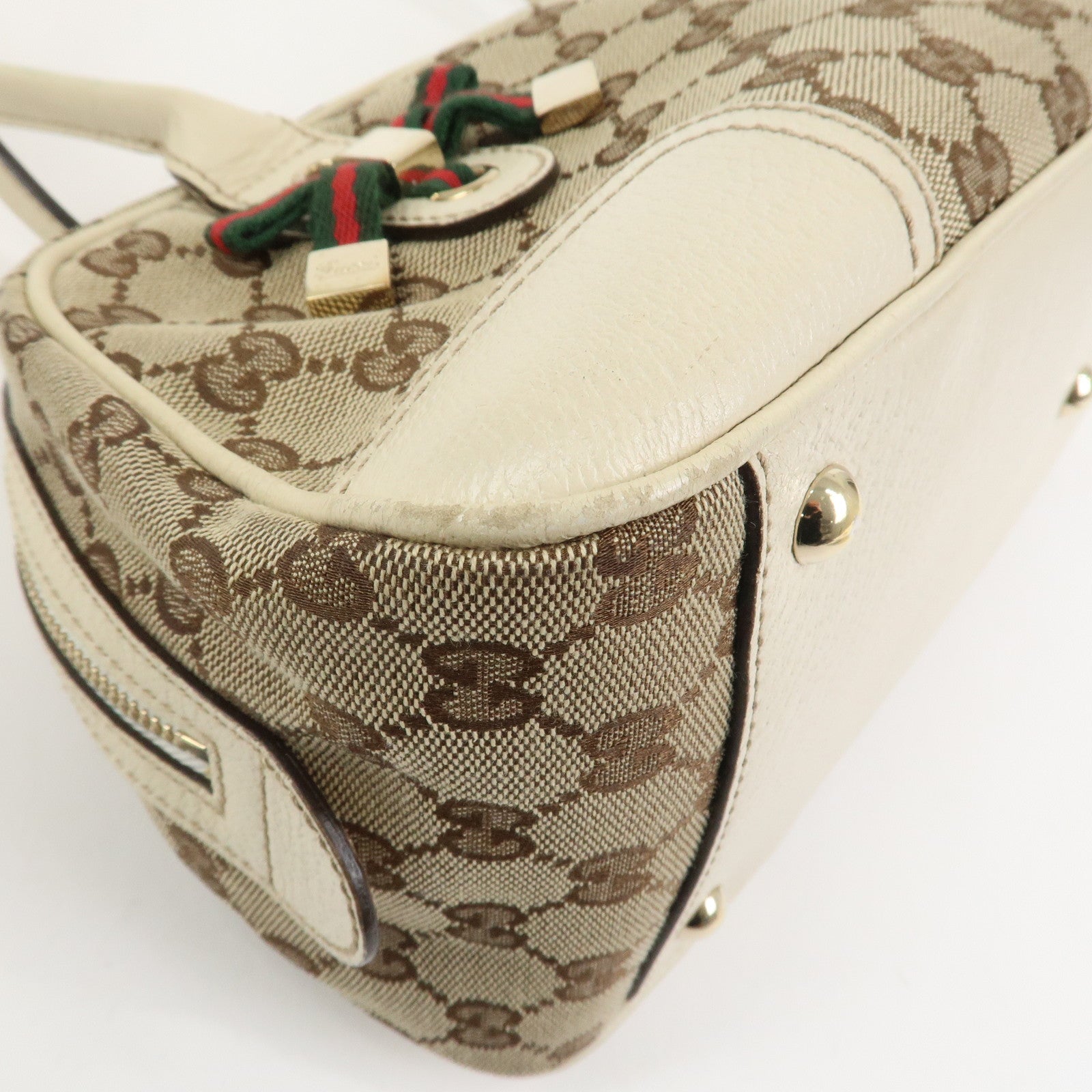 GUCCI Princy Sherry GG Canvas Leather Boston Bag Brown Ivory 161720