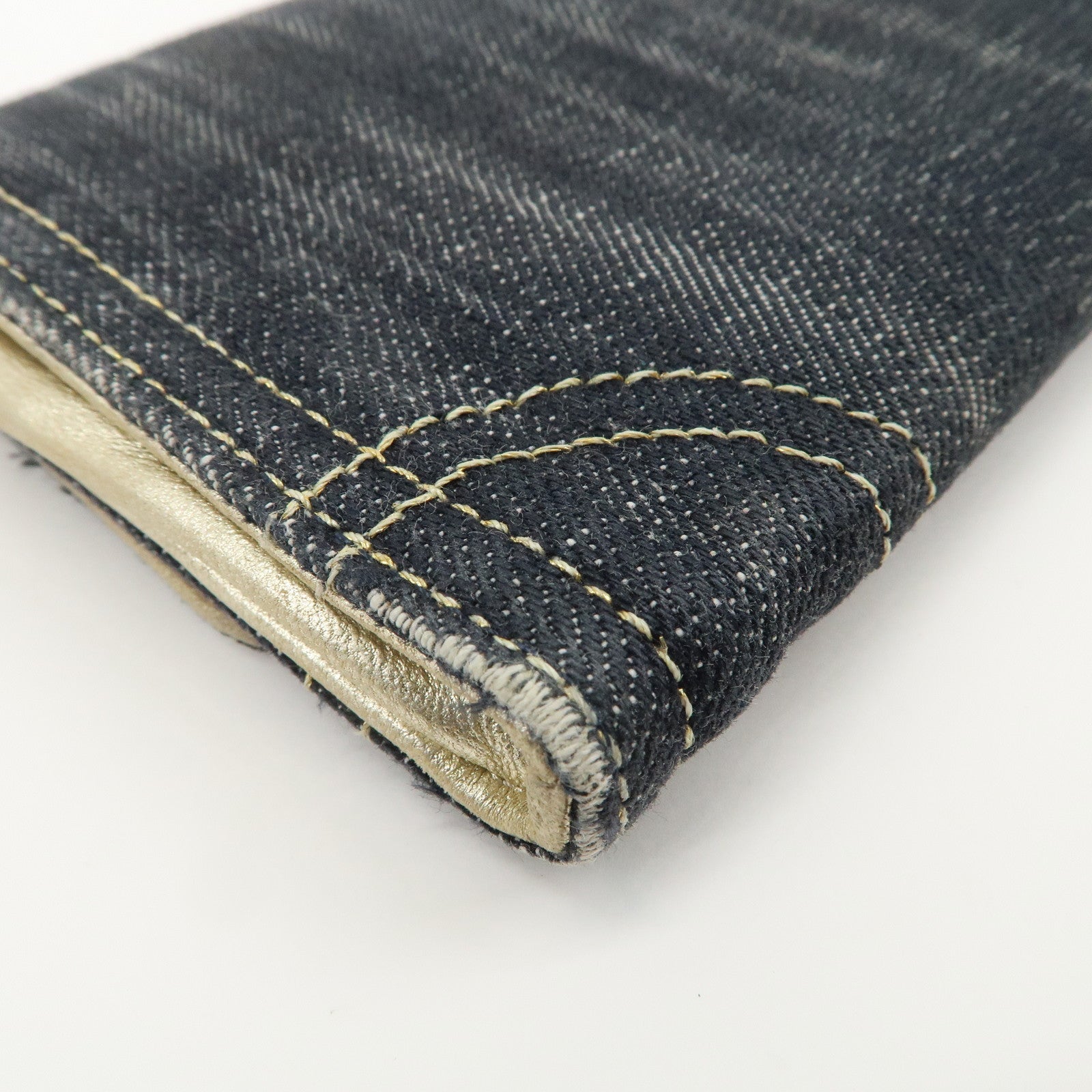 CHANEL COCO Mark Denim Bi-fold Compact Wallet Blue A31991