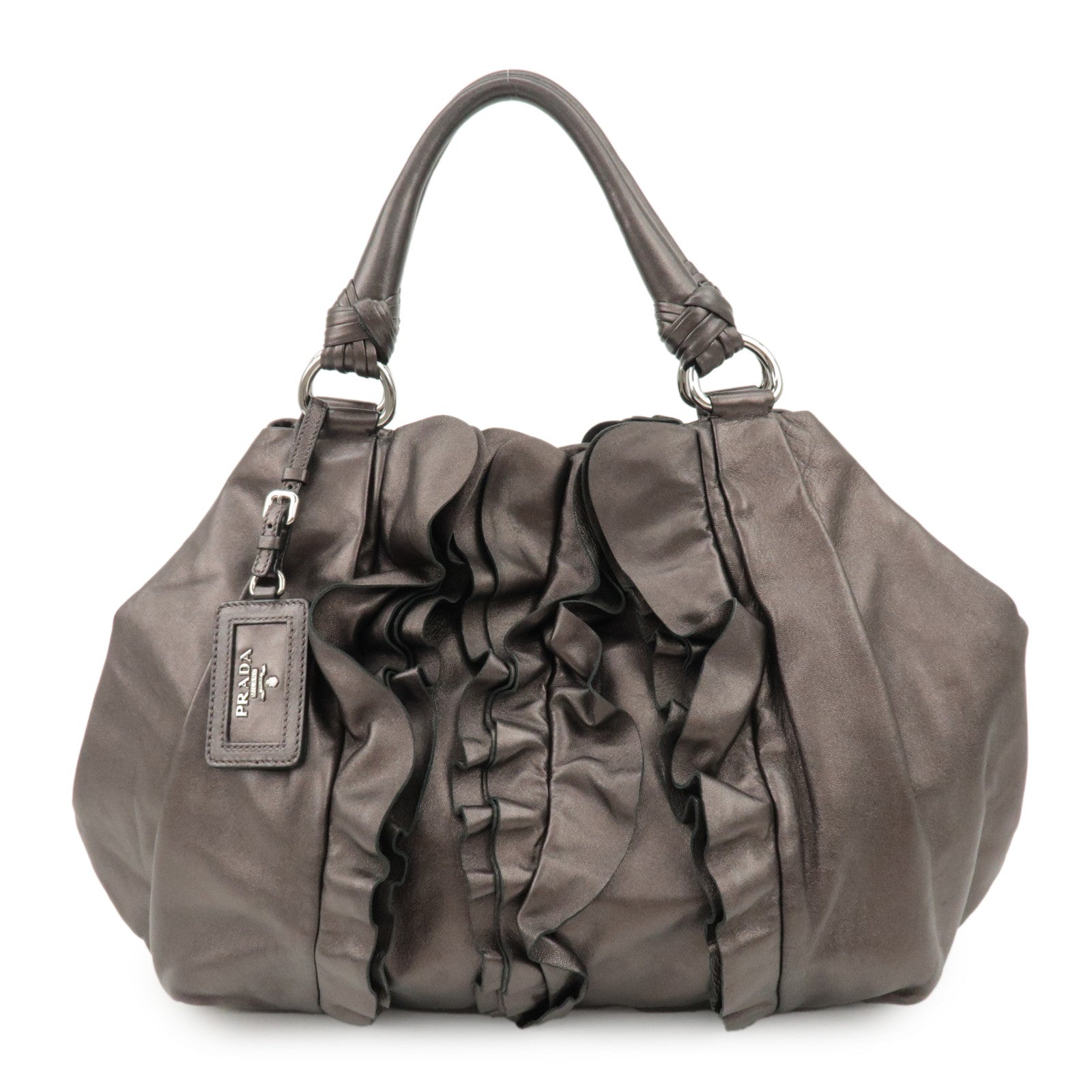 PRADA Nappa Leather Gathered Tote Bag Hand Bag Bronze BR3987 Used