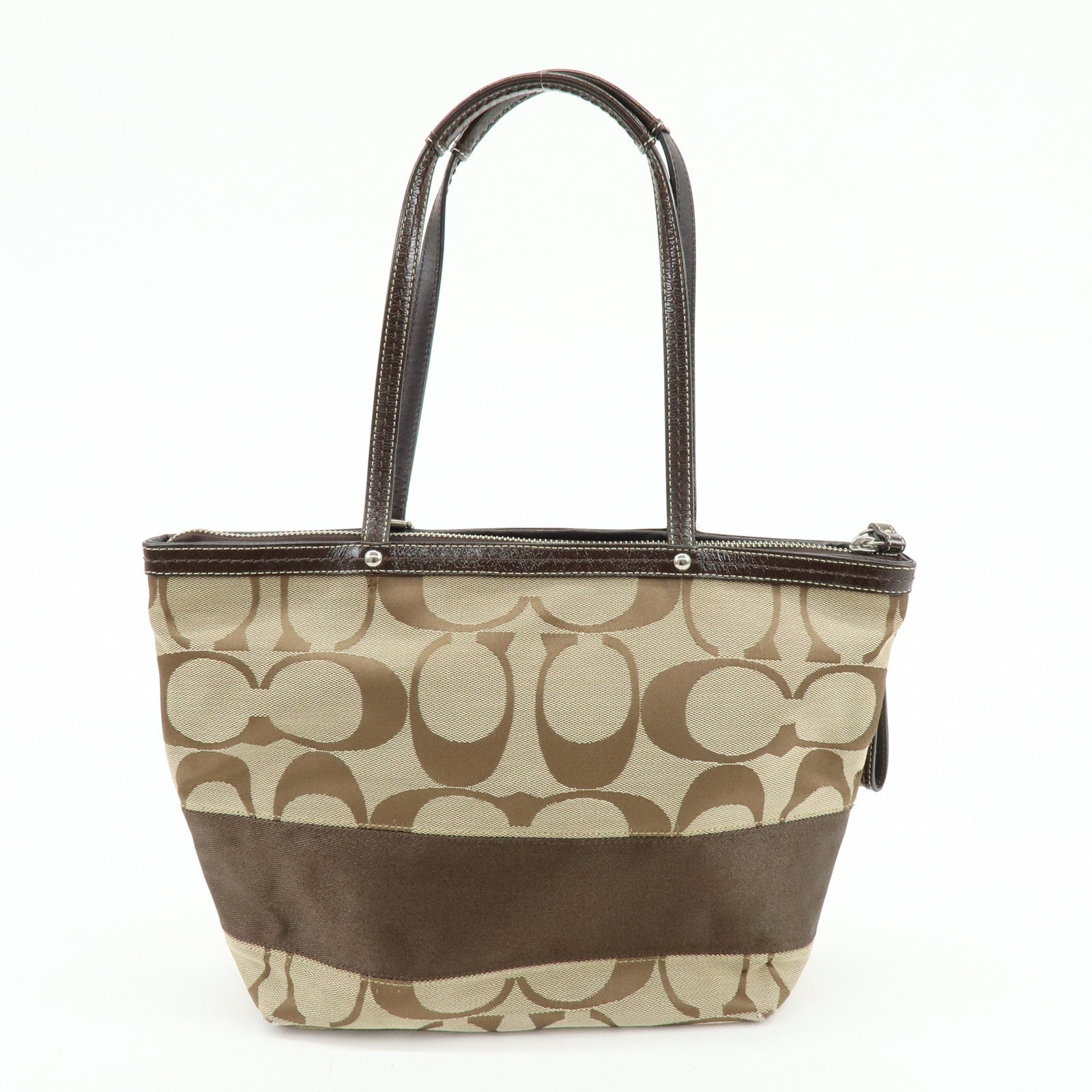 COACH Set of 2 Signature Canvas Leather Shoulder Bag Beige Brown