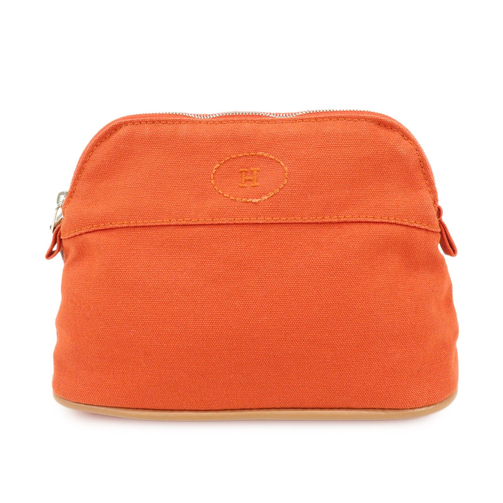 HERMES Bolide Mini Cotton Leather Pouch Cosmetic Pouch Orange