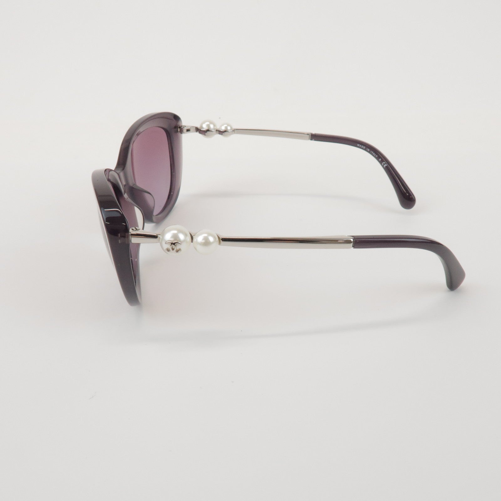 CHANEL Plastic Faux Pearl Cat-Eye Sunglasses 55□19 Purple 5340-H-A