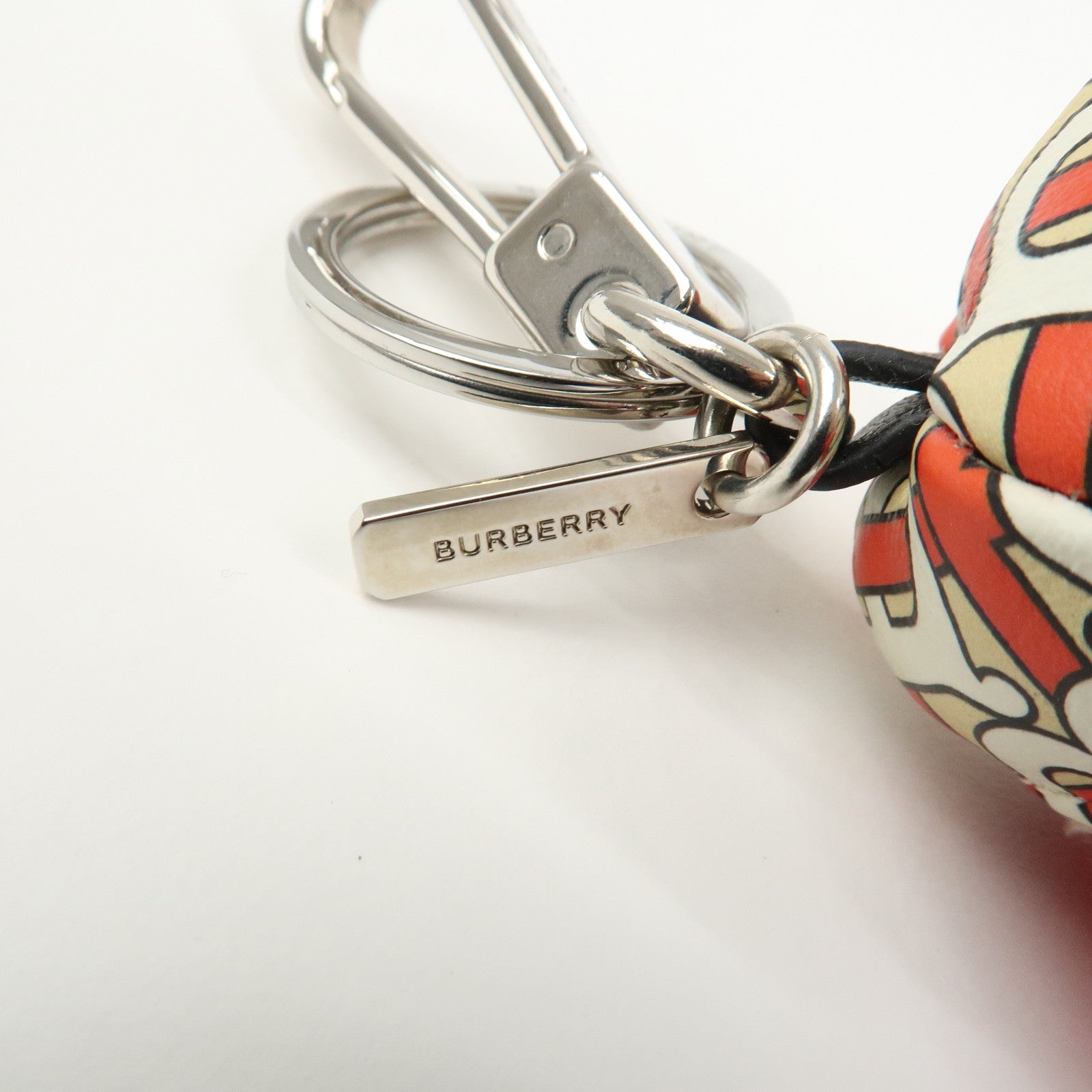 BURBERRY Thomas Bear Leather Bag Charm Key Holder Black Red