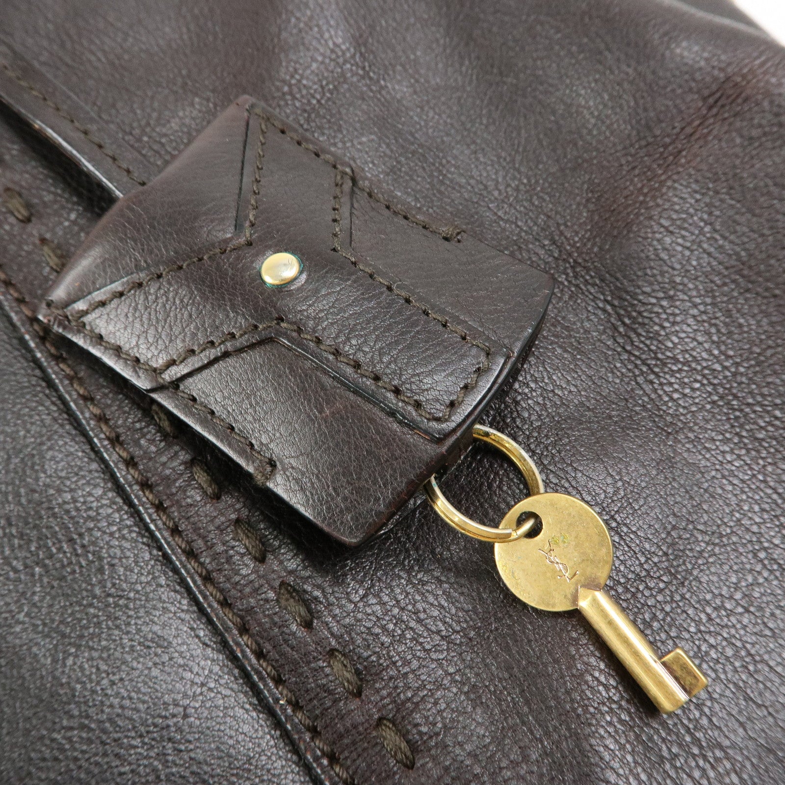 SAINT LAURENT PARIS Muse Leather Hand Bag Shoulder Bag Dark Brown