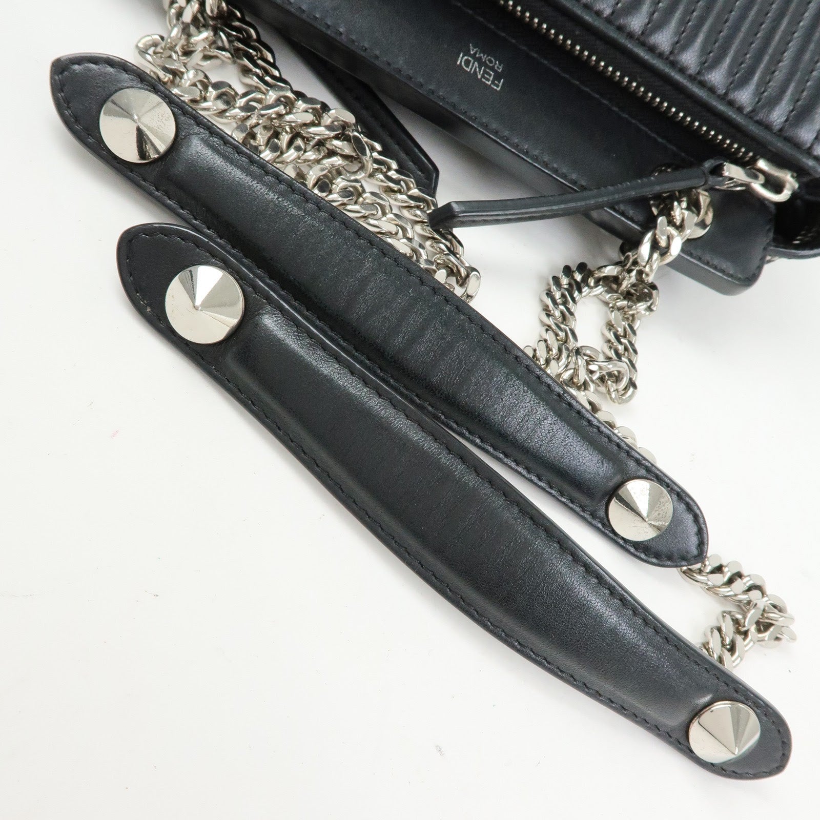 FENDI Dotcom Leather 2Way Bag Hand Bag Shoulder Bag Black 8BN299