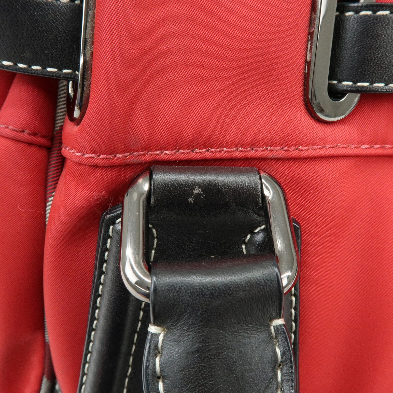 BURBERRY Blue Label Nova Plaid Nylon Leather Tote Bag Red Black