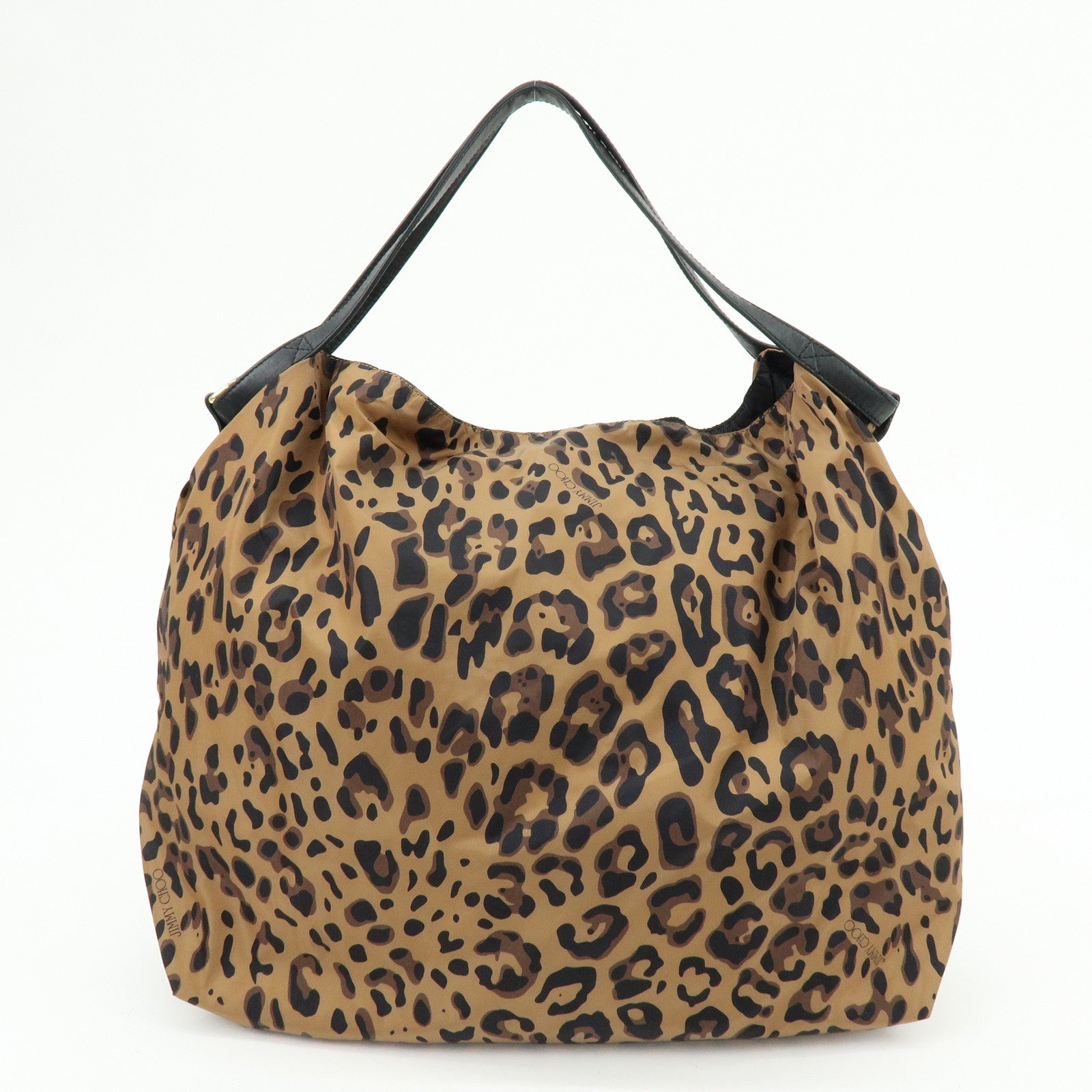 JIMMY CHOO Nylon Leather Shoulder Bag Hand Bag Animal Print Brown