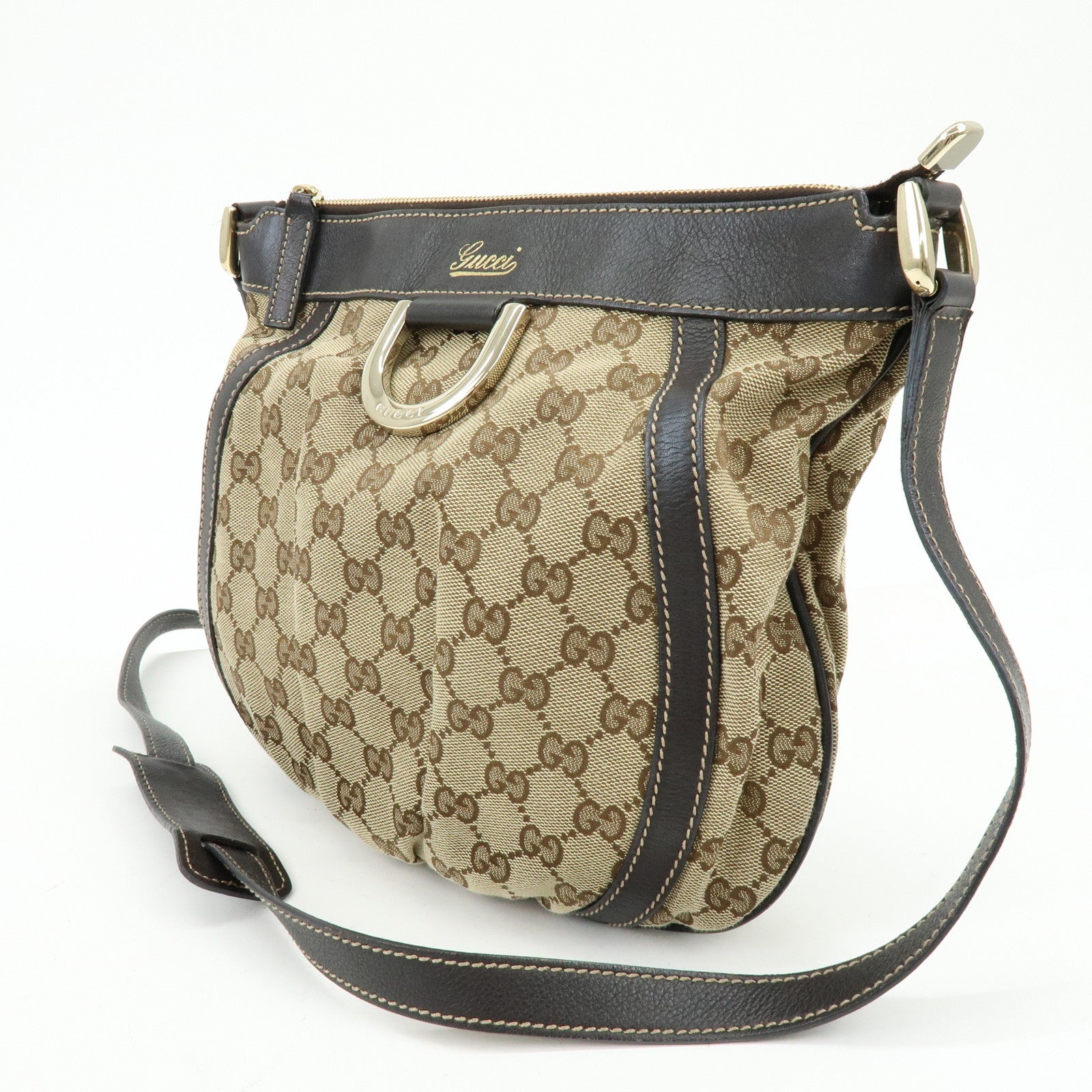 GUCCI Abbey GG Canvas Leather Shoulder Crossbody Bag Brown 203257