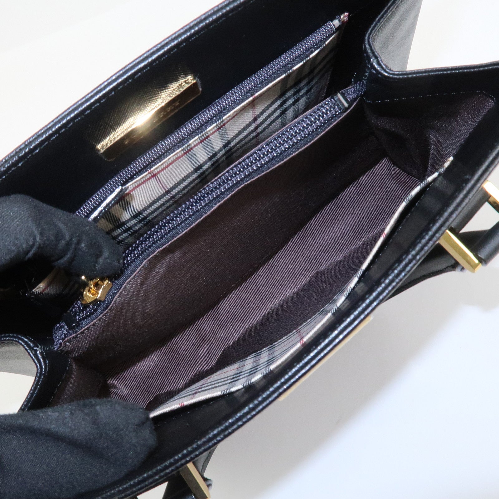BURBERRY Logo Leather Hand Bag Black