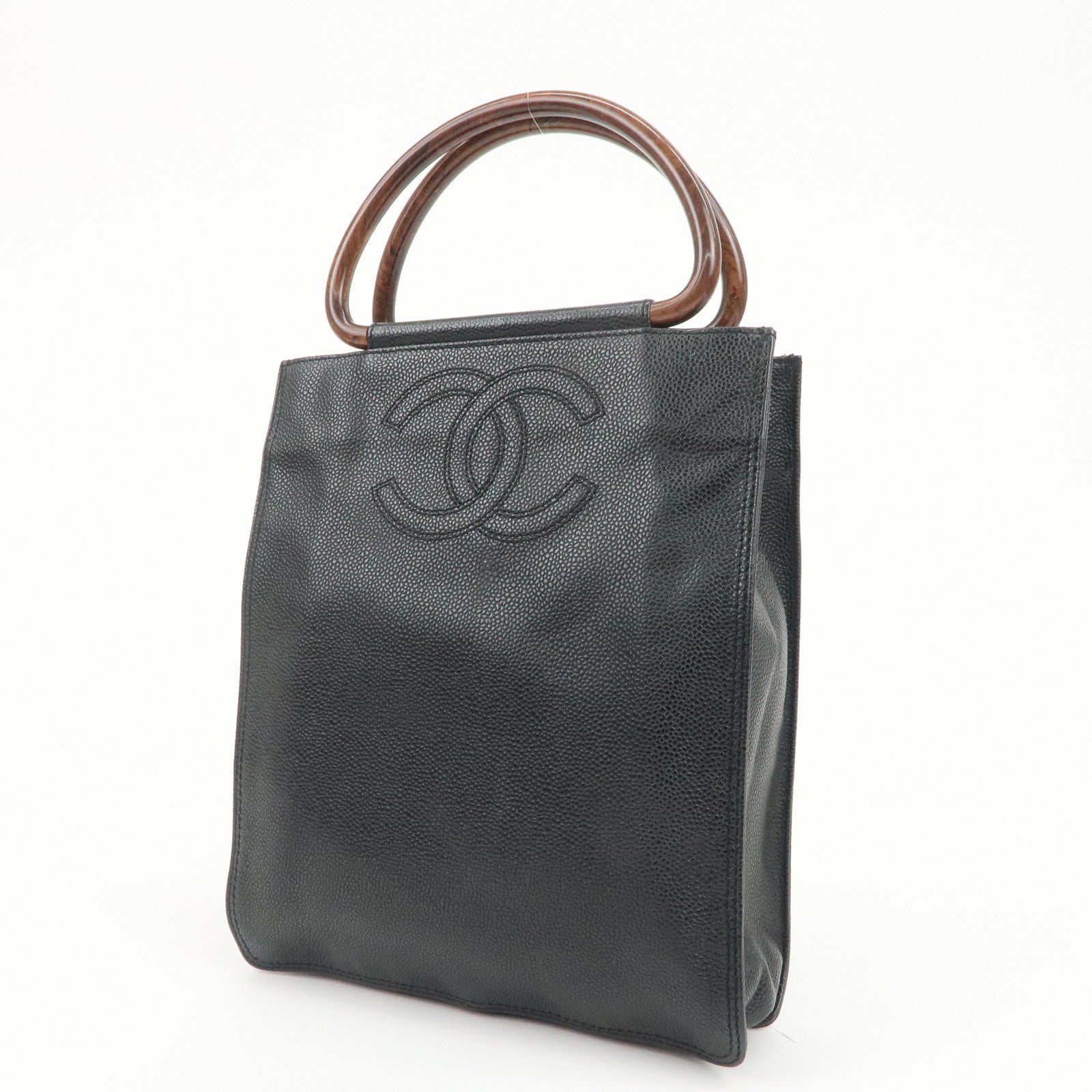 CHANEL COCO Mark Caviarskin Hand Bag Black Brown