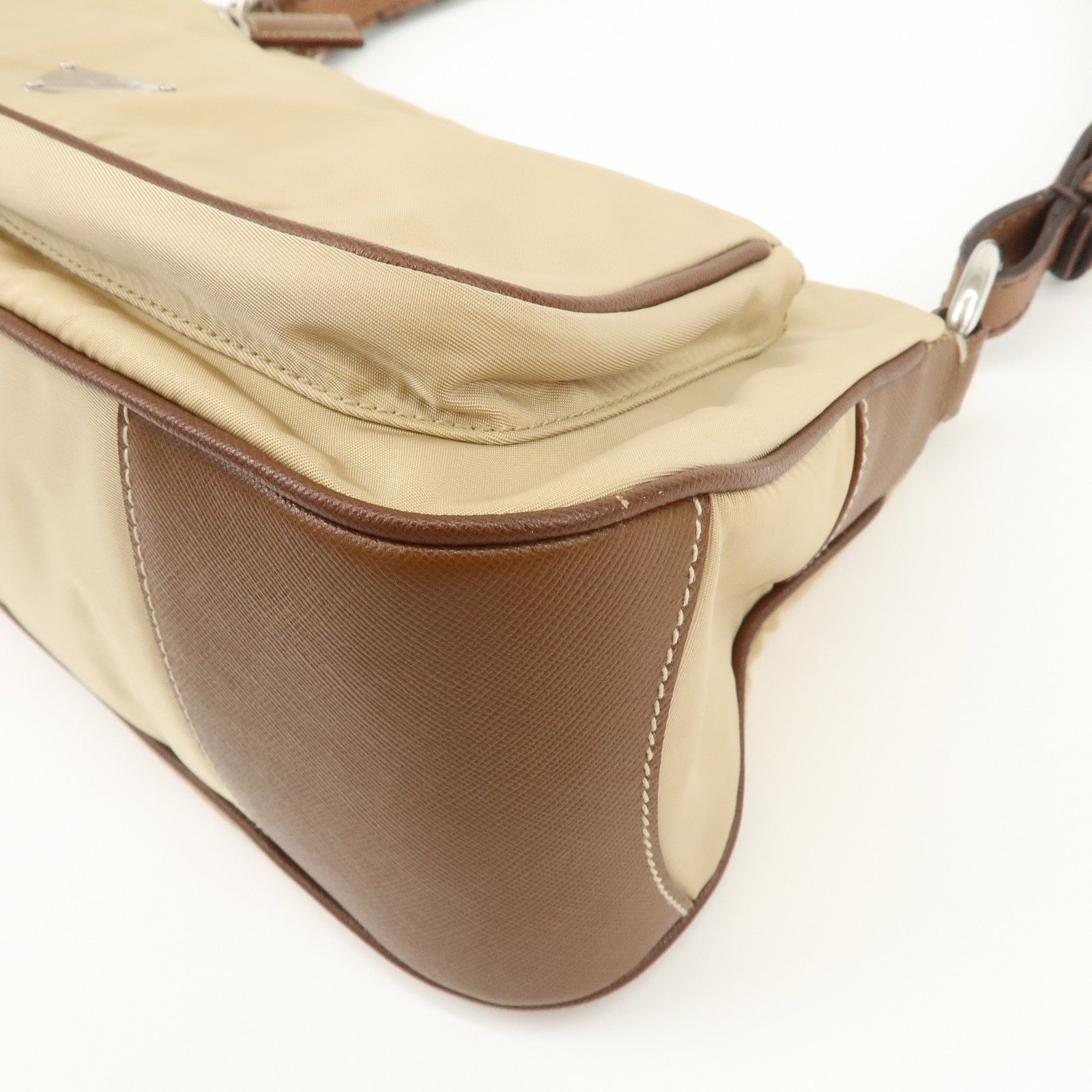 PRADA Triangle Logo Nylon Saffiano Leather Shoulder Bag Hand Bag