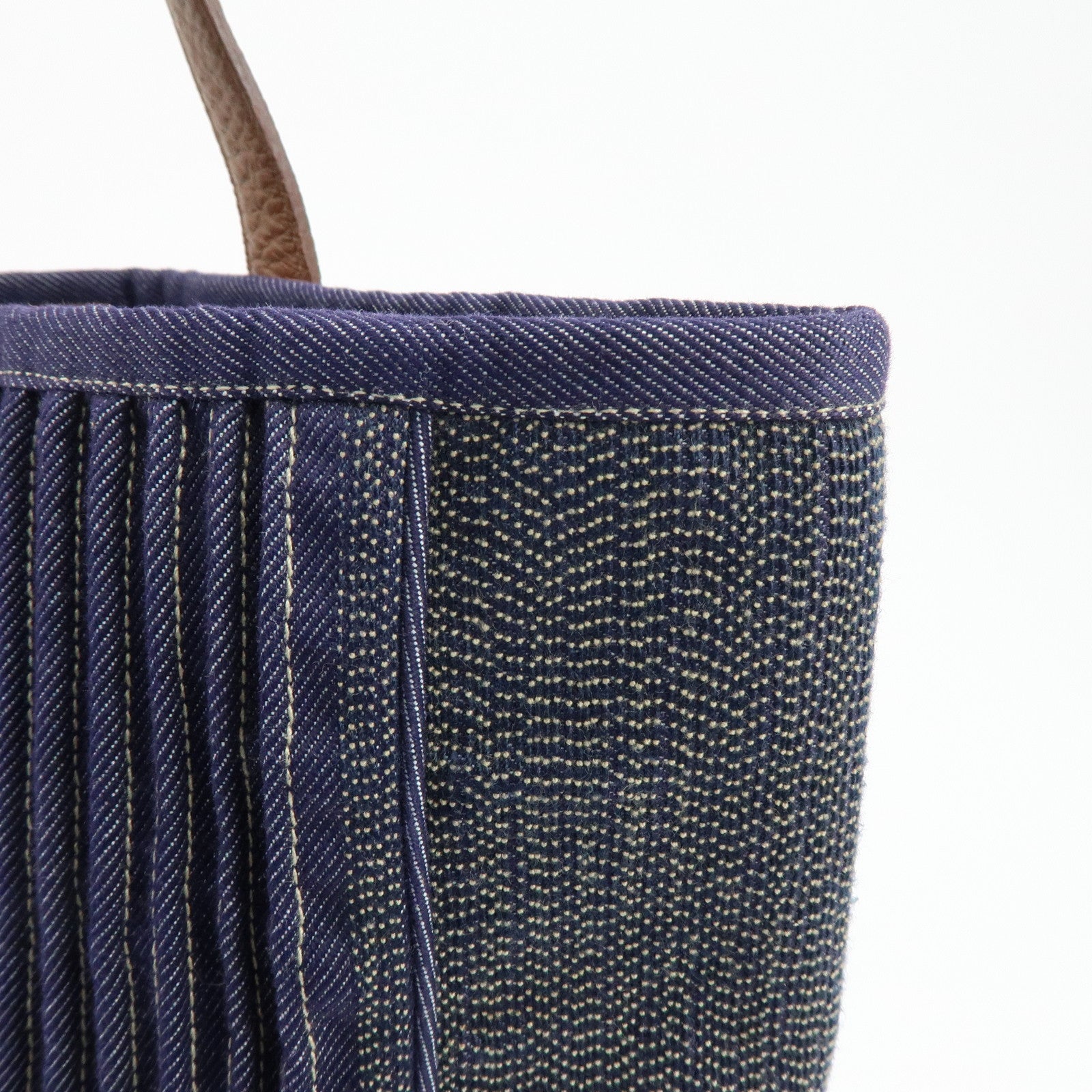 HERMES Calicut Canvas Leather Tote Bag L Stamped Navy Brown