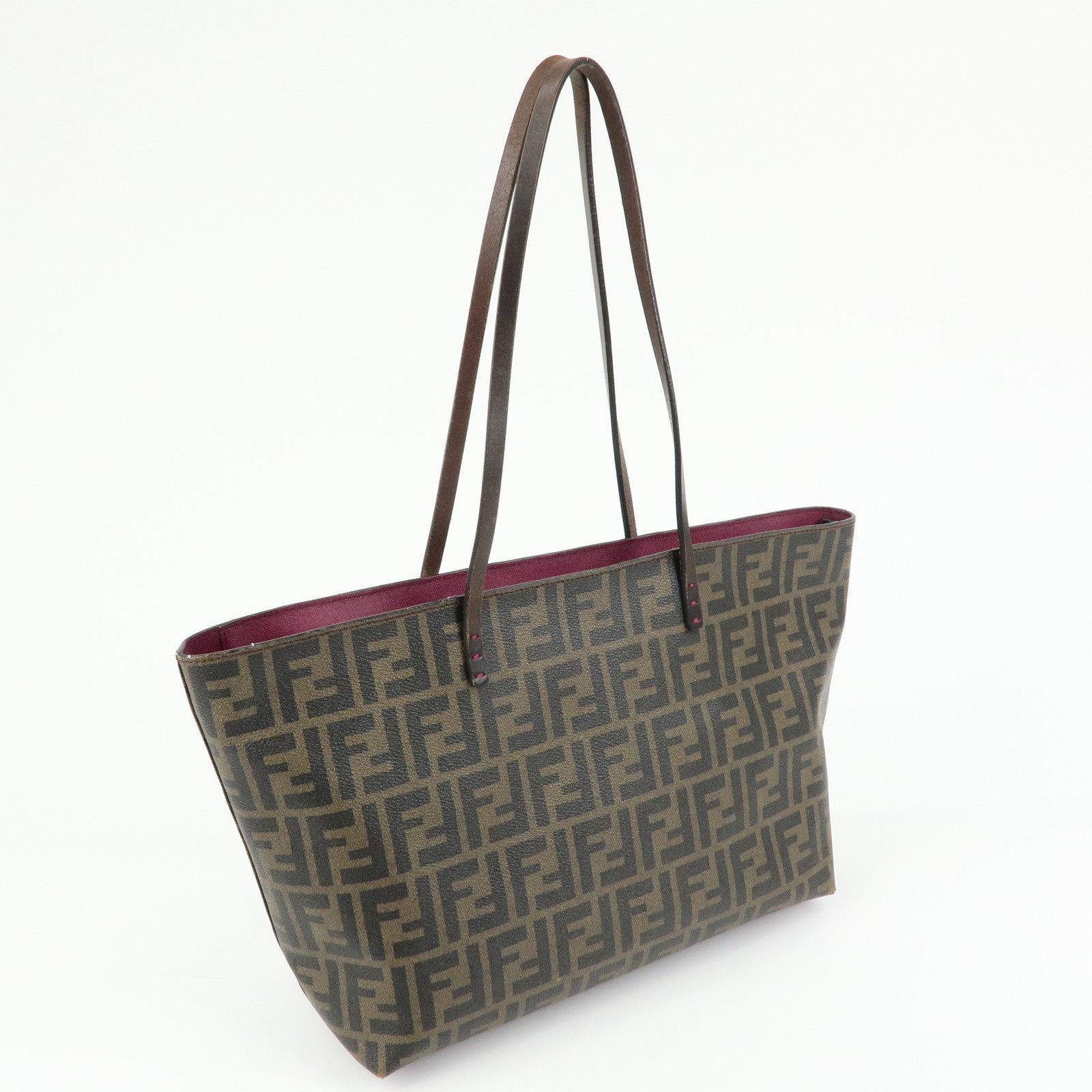 FENDI Zucca PVC Leather Tote Bag Shoulder Bag Brown Black 8BH198