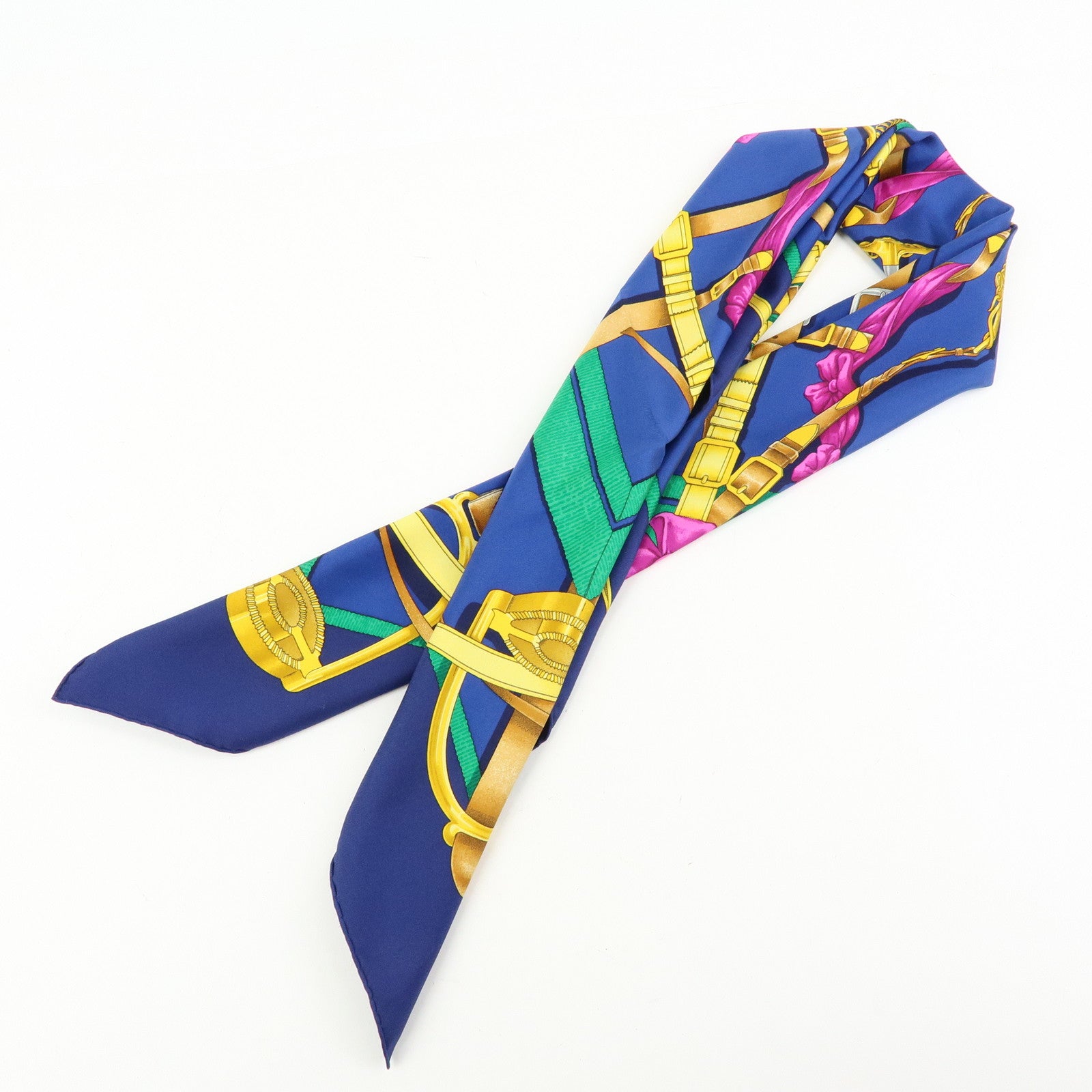 HERMES Carre 90 Silk 100% Scarf Grand Manege Detail Blue Gold