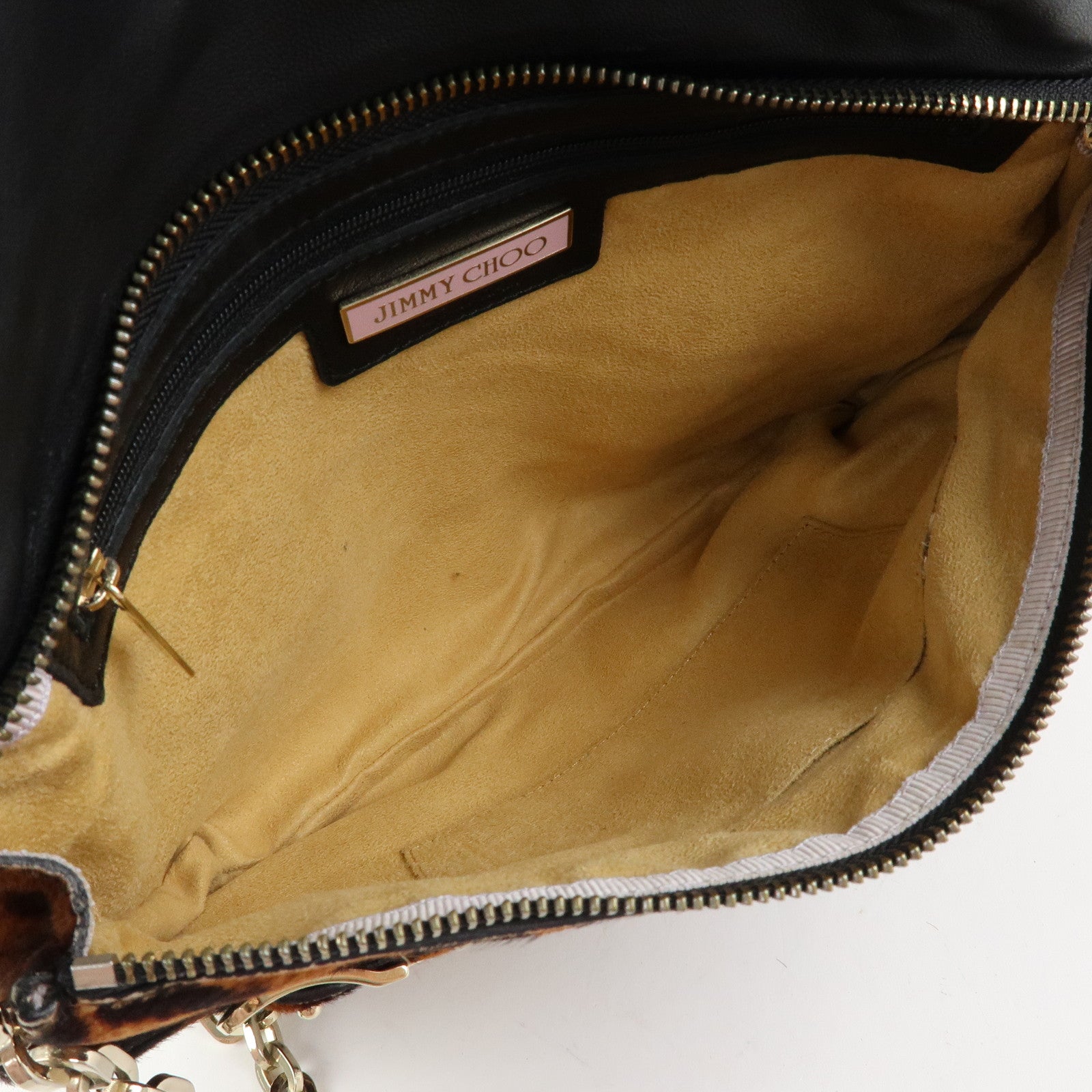 JIMMY CHOO Unborn Calf Leather Chain Shoulder Bag Clutch Bag Brown