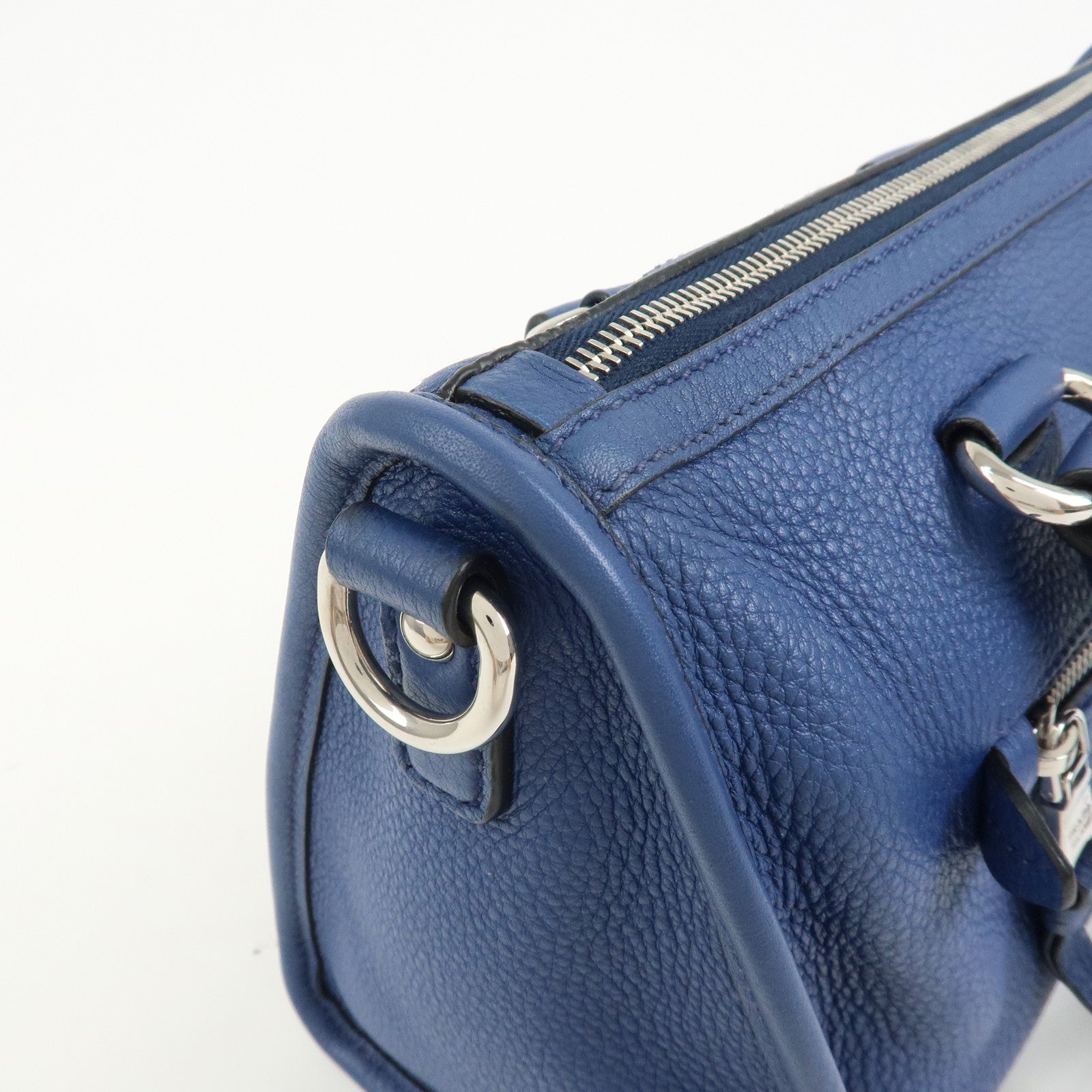 PRADA Leather 2Way Bag Hand Bag Shoulder Bag Blue Silver