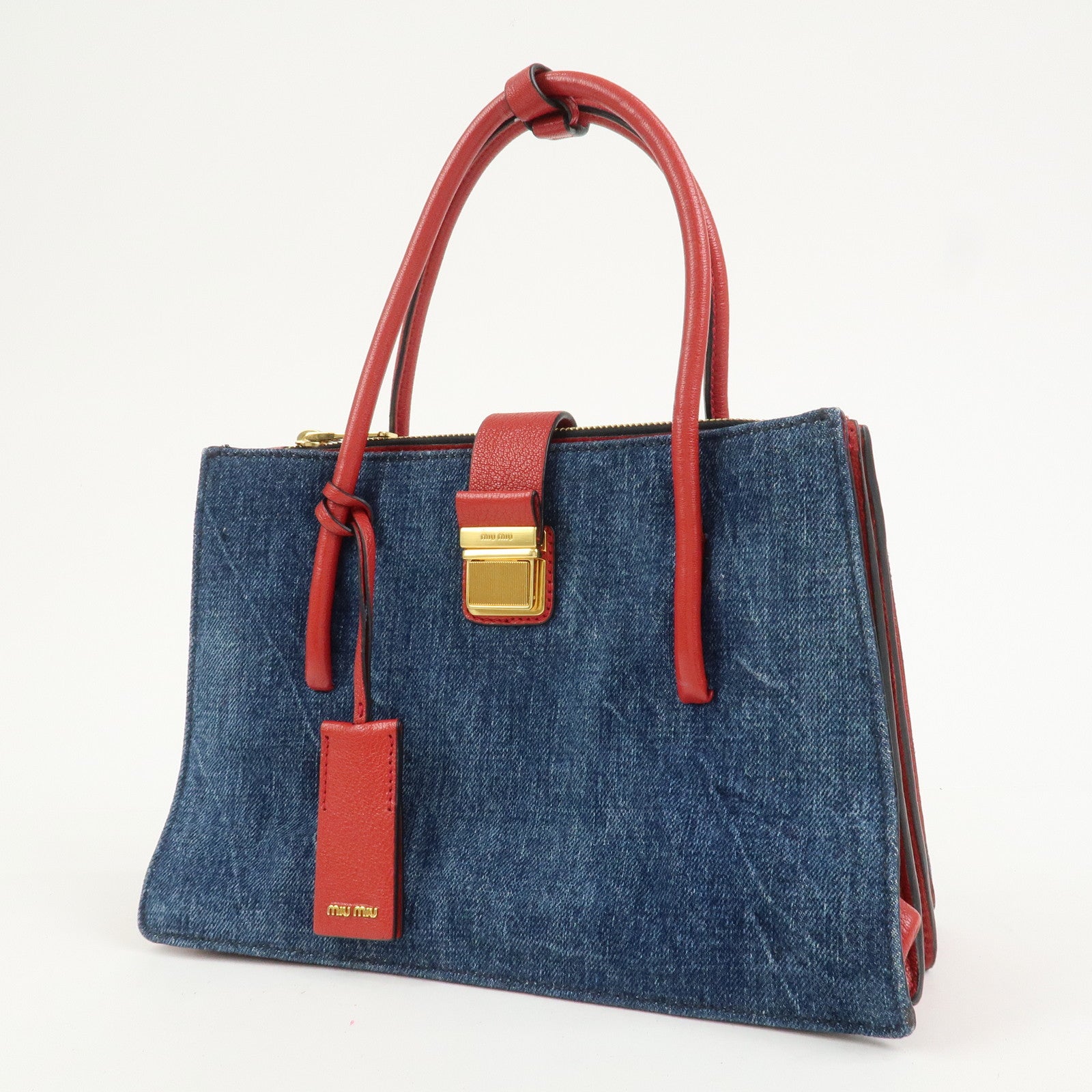 MIU MIU Denim Leather Denim 2Way Bag Hand Bag Shoulder Bag RN1104