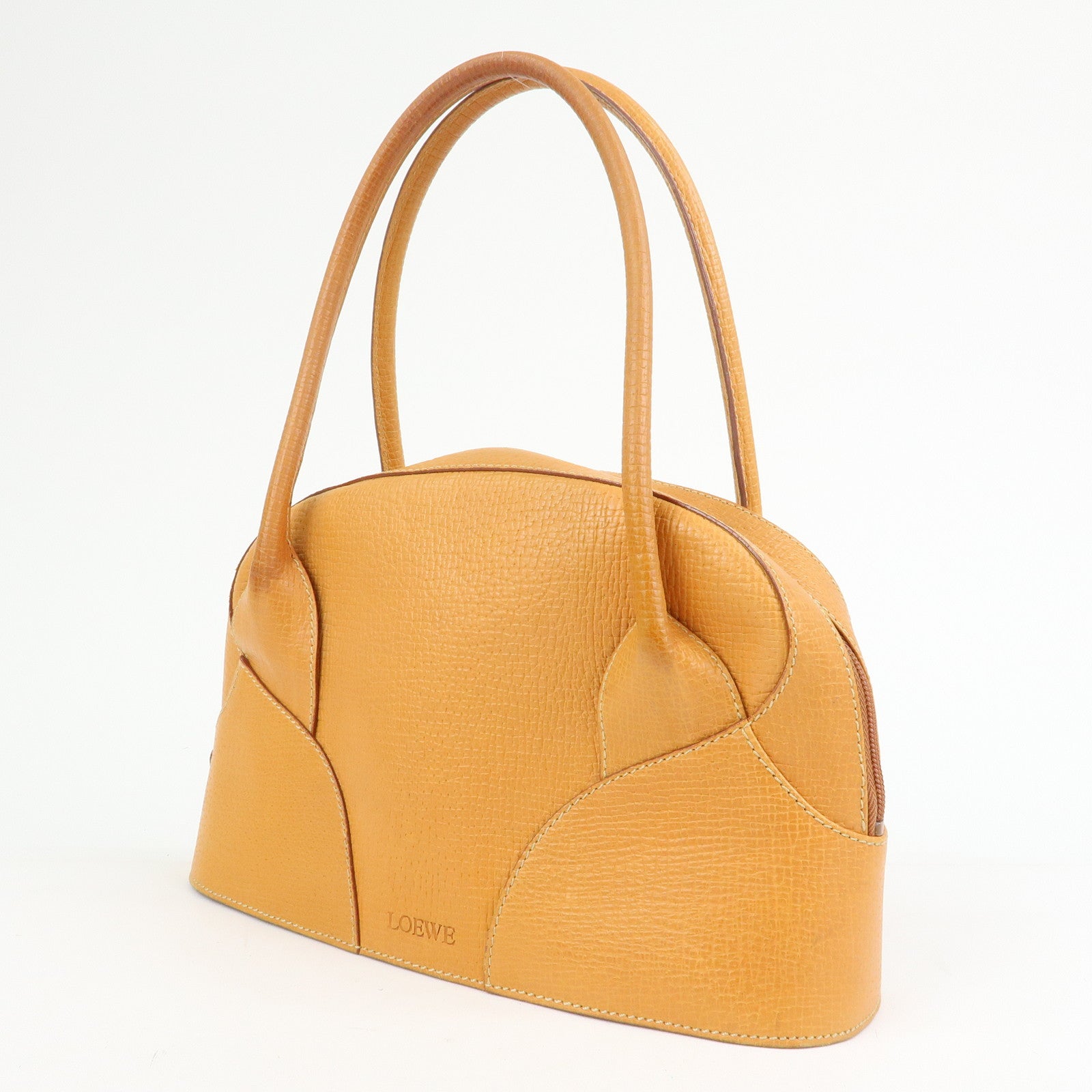 LOEWE Logo Embossed Leather Hand Bag Shoulder Bag Camel