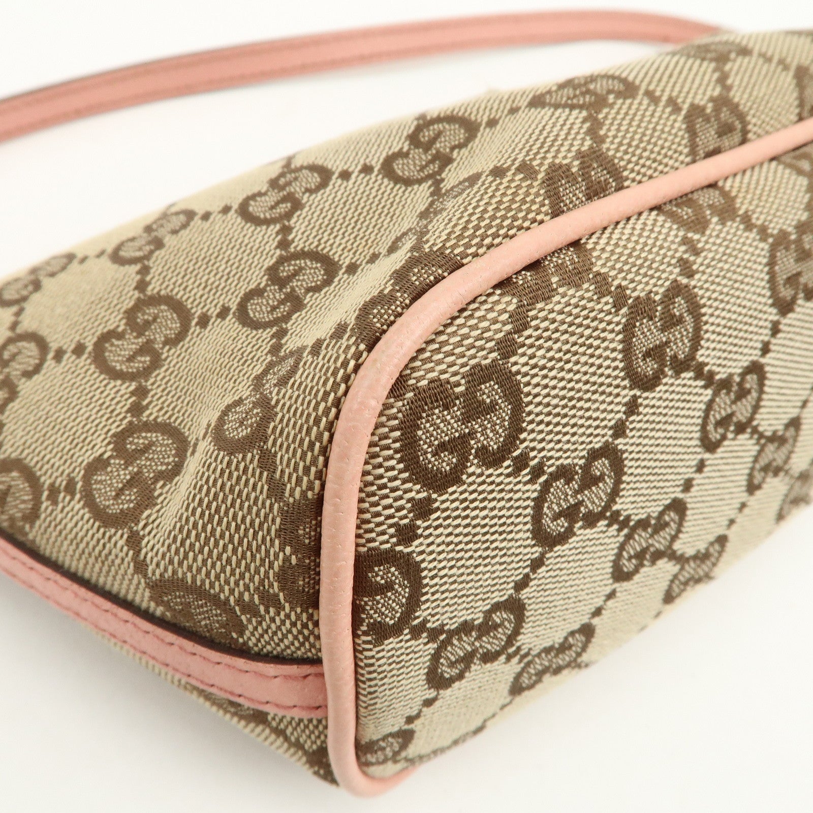 GUCCI Boat Bag GG Monogram Canvas Leather Hand Bag Brown Pink 07198