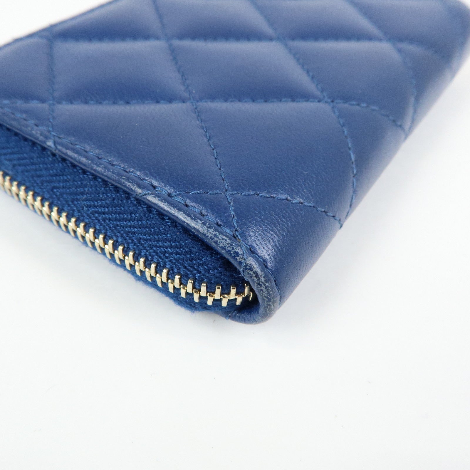 CHANEL Matelasse COCO Mark Lamb Skin Coin Case Card Case Blue