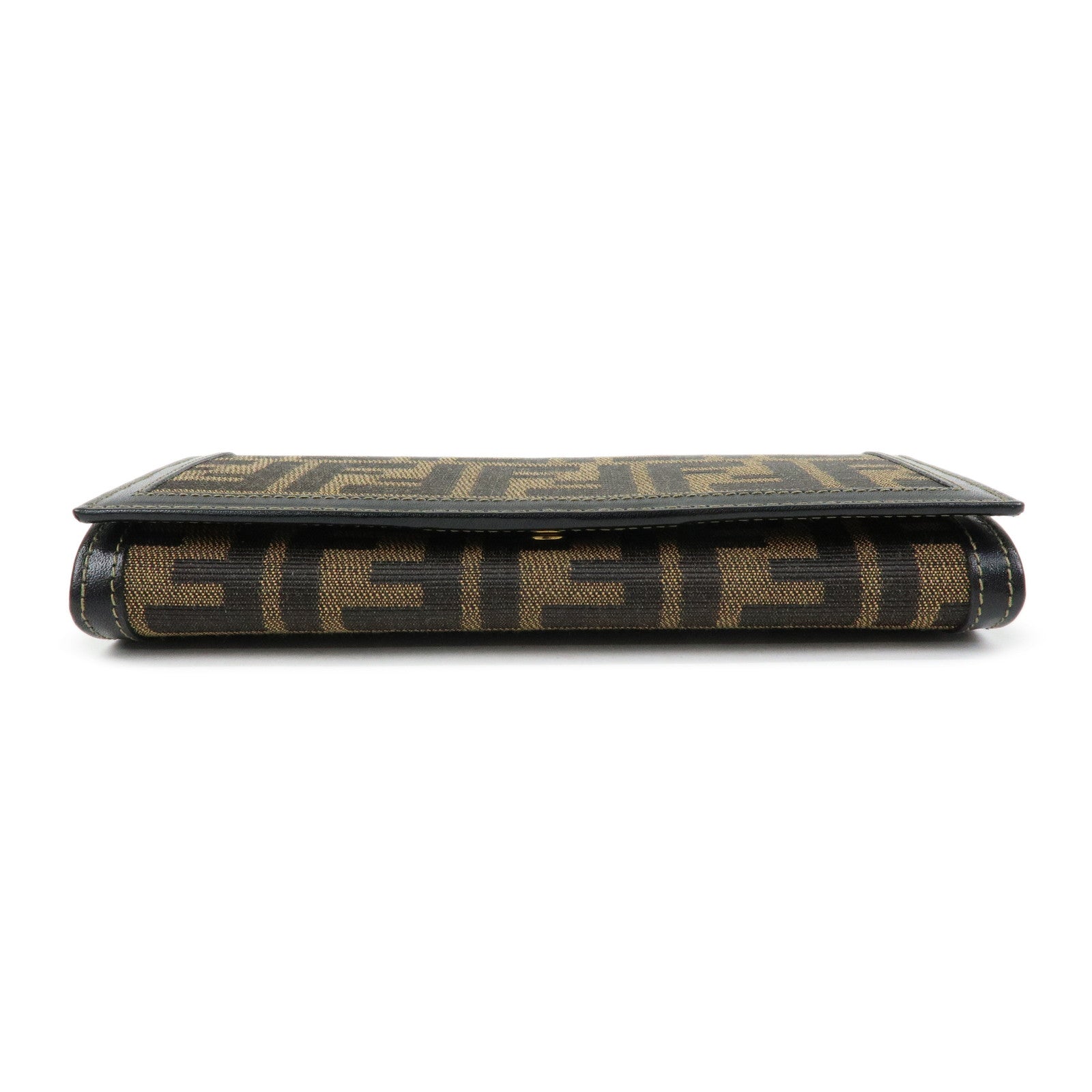 FENDI Zucca Canvas Leather Long Flap Wallet Brown Black 30851