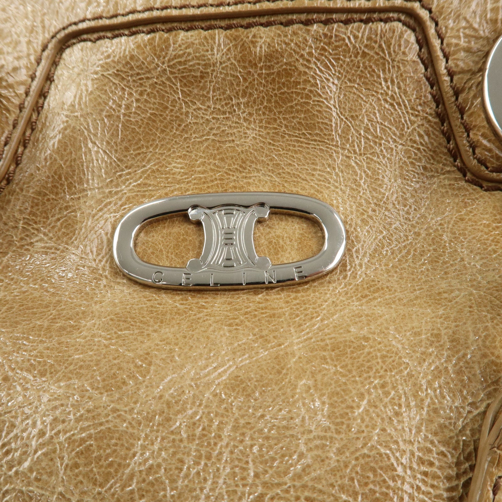 CELINE Macadam Patent Leather Shoulder Bag Tote Bag Light Brown