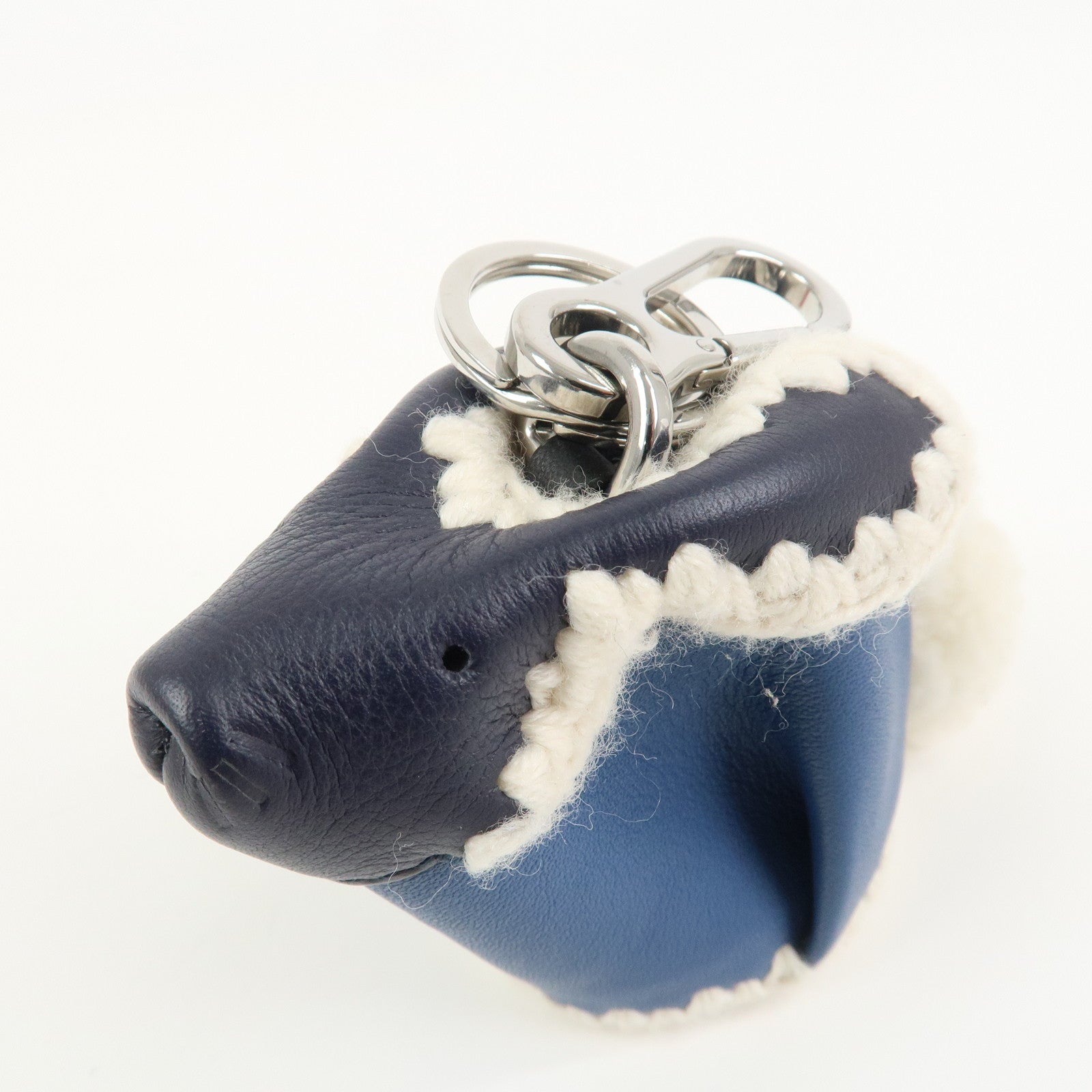 LOEWE Rabbit Motif Leather Coin Case Charm Key Chain Blue