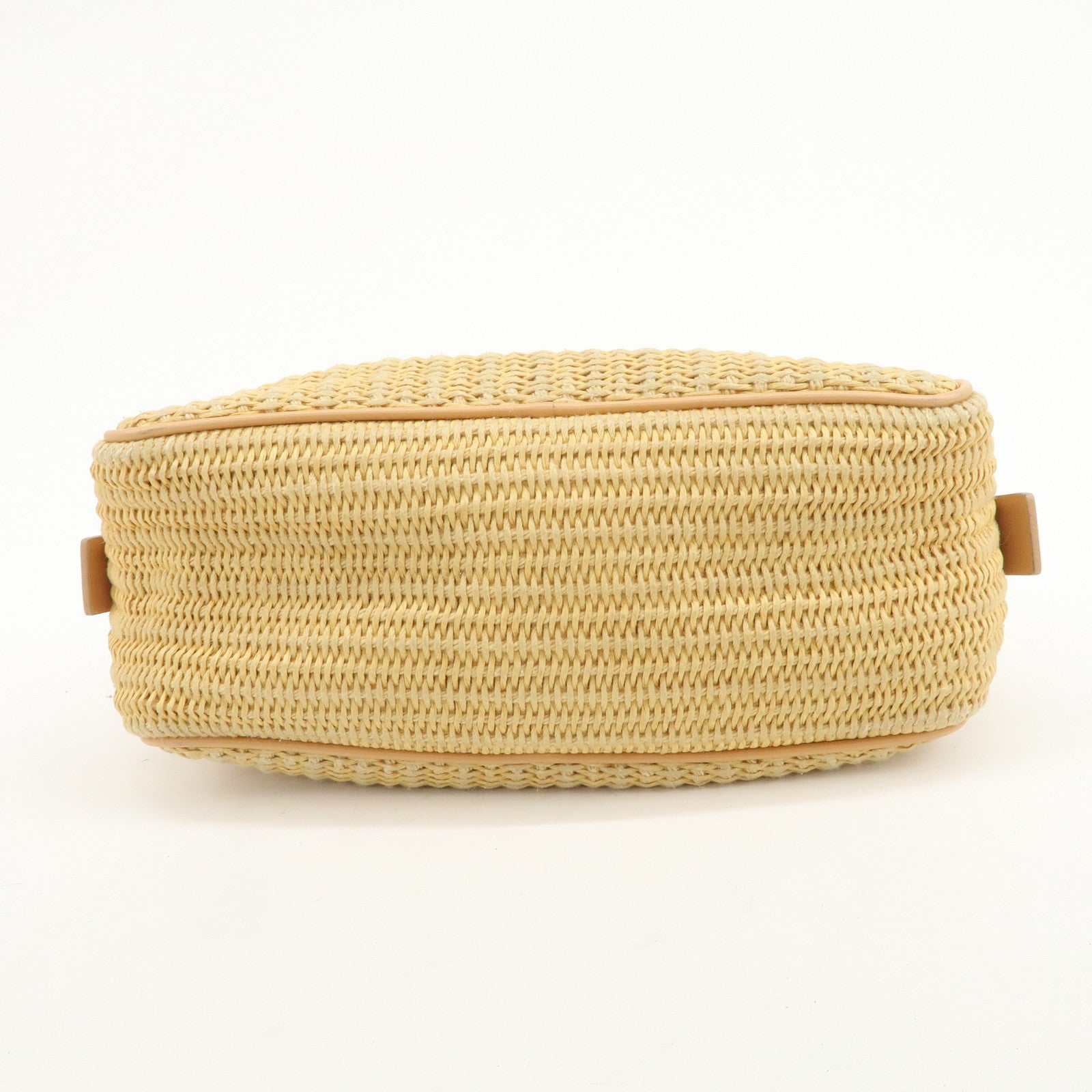 FENDI Raffia Leather Small Boston Hand Shoulder Bag Natural 8BN004