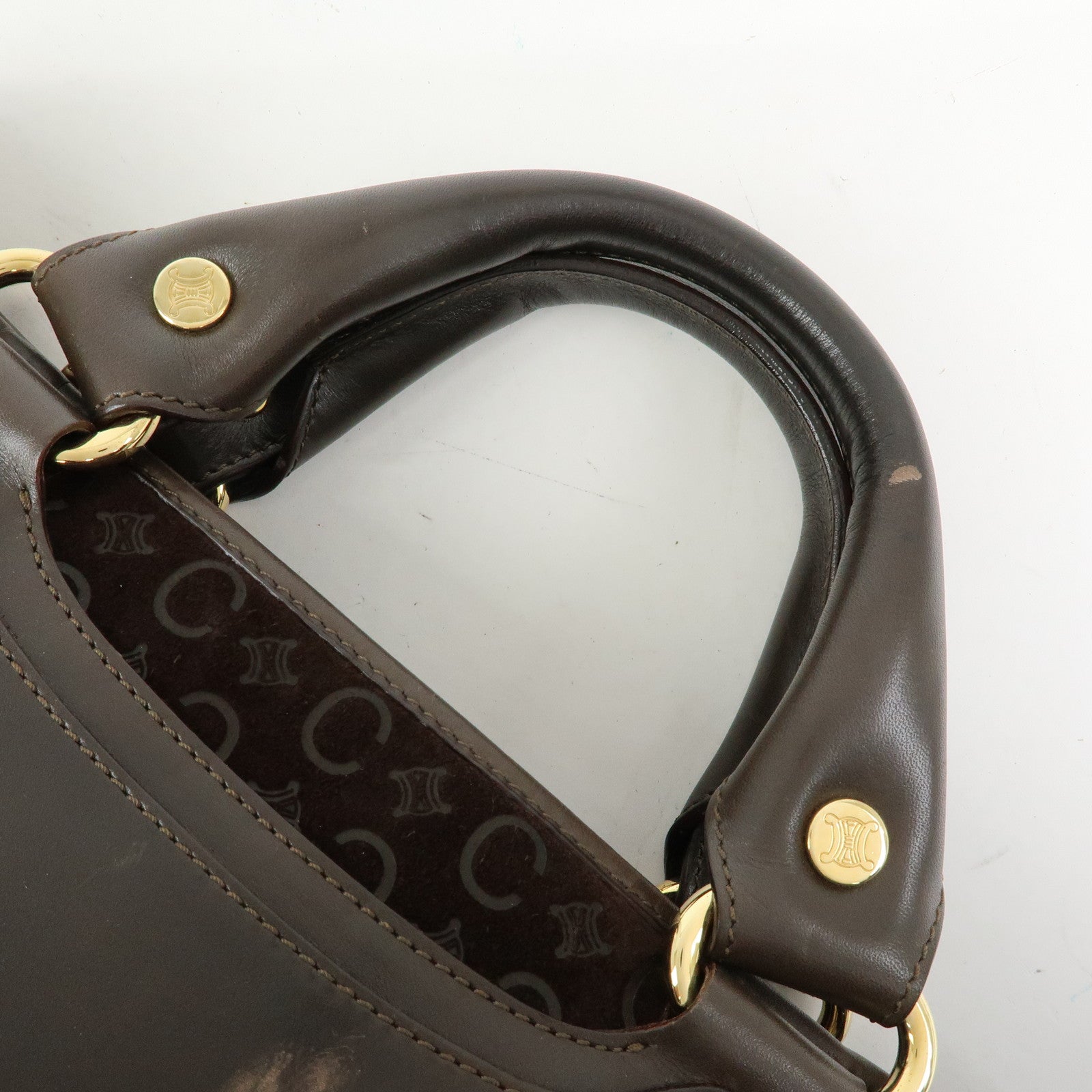 CELINE C Macadam Suede Leather Boogie Bag Hand Bag Brown
