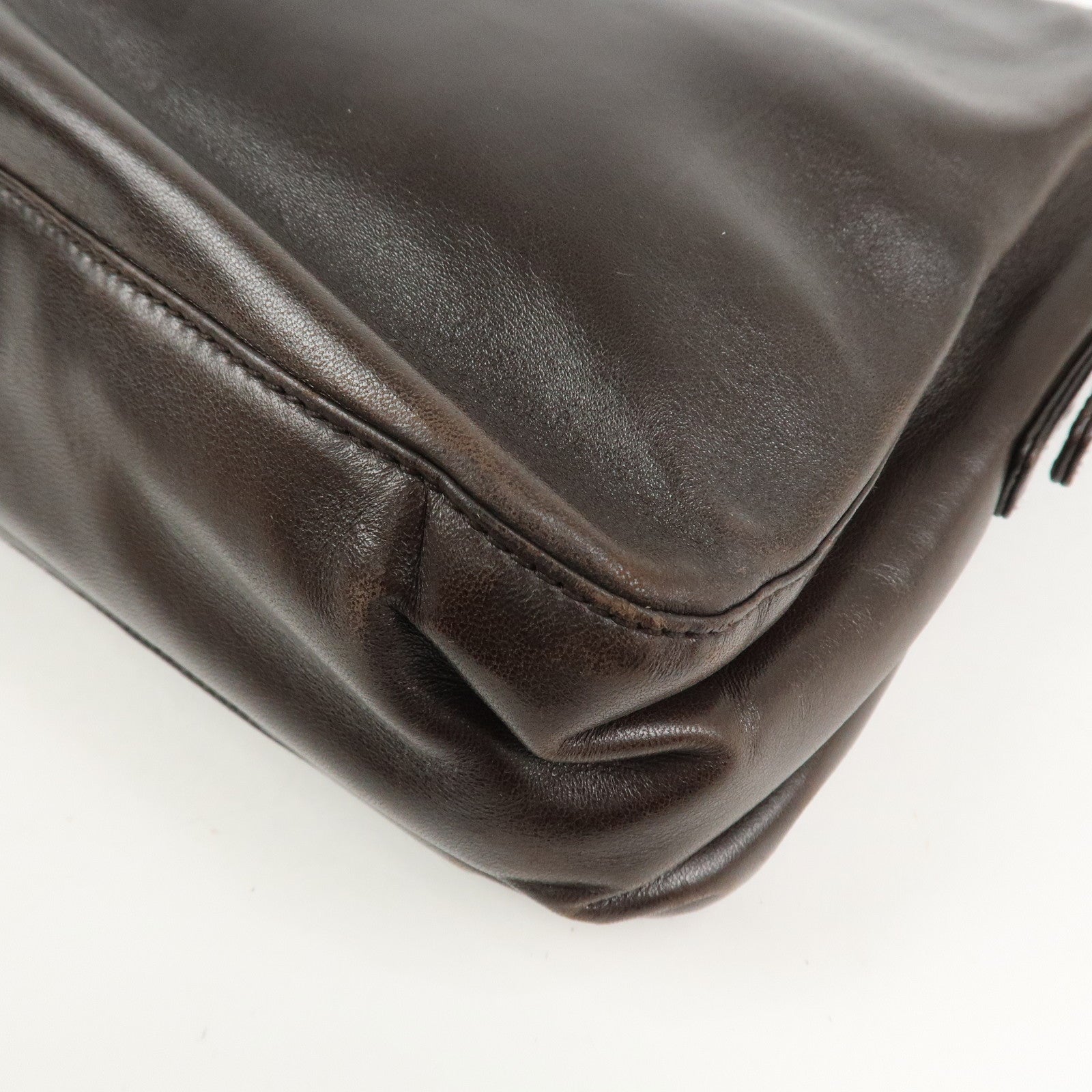 PRADA Logo Suede Leather Plastic Chain Shoulder Bag Brown
