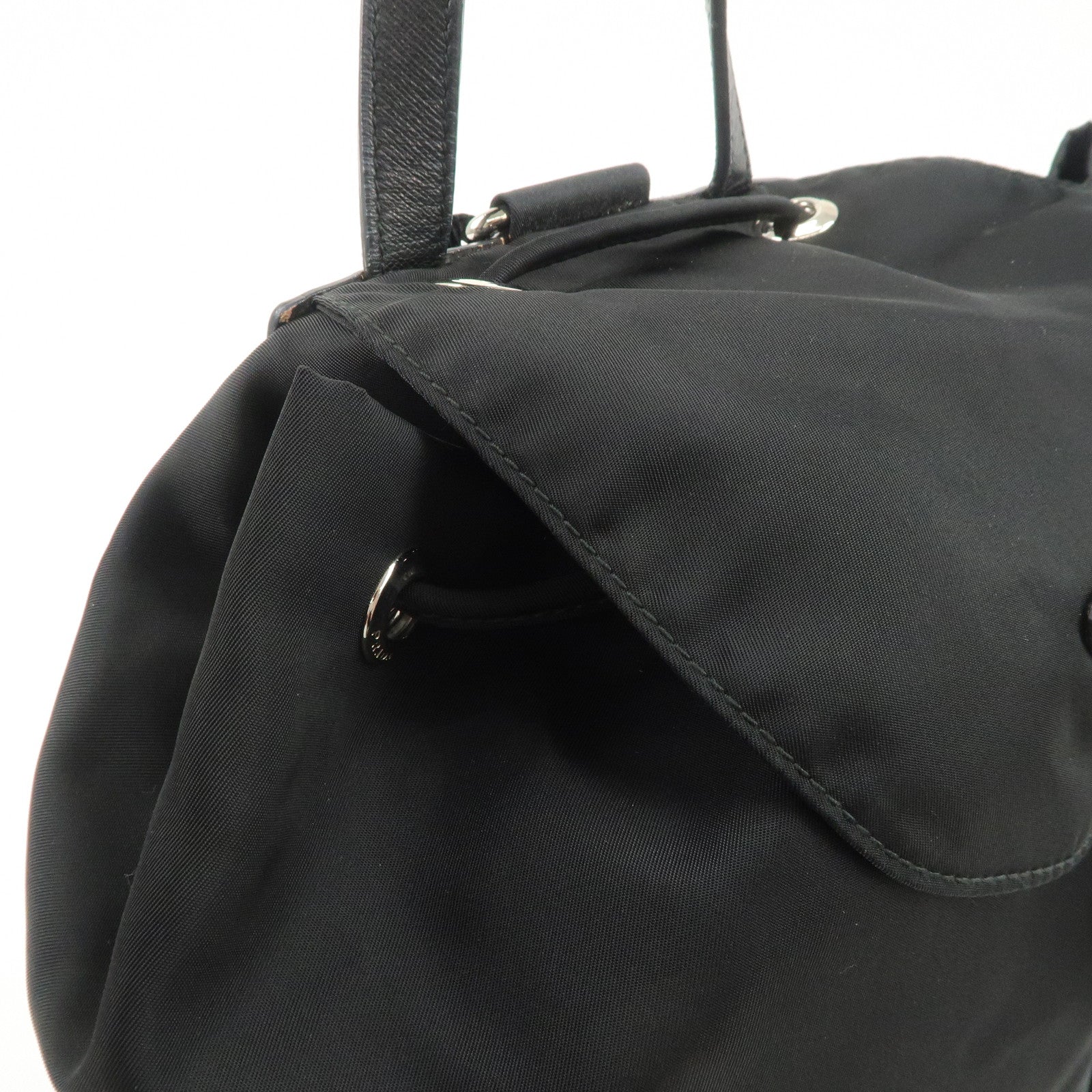 PRADA Triangle Logo Nylon Leather Backpack Rucksack Black 1BZ032