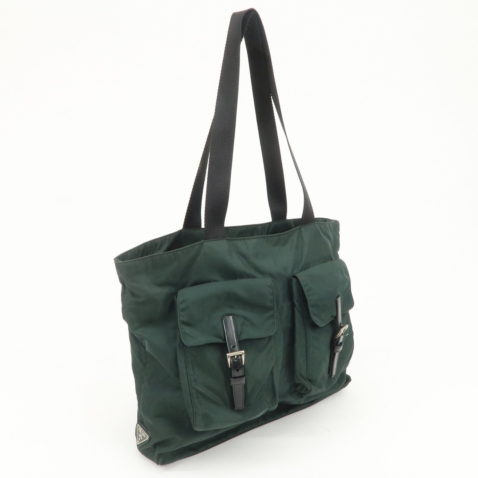 PRADA Triangle Logo Nylon Leather Shoulder Bag Hand Dark Green