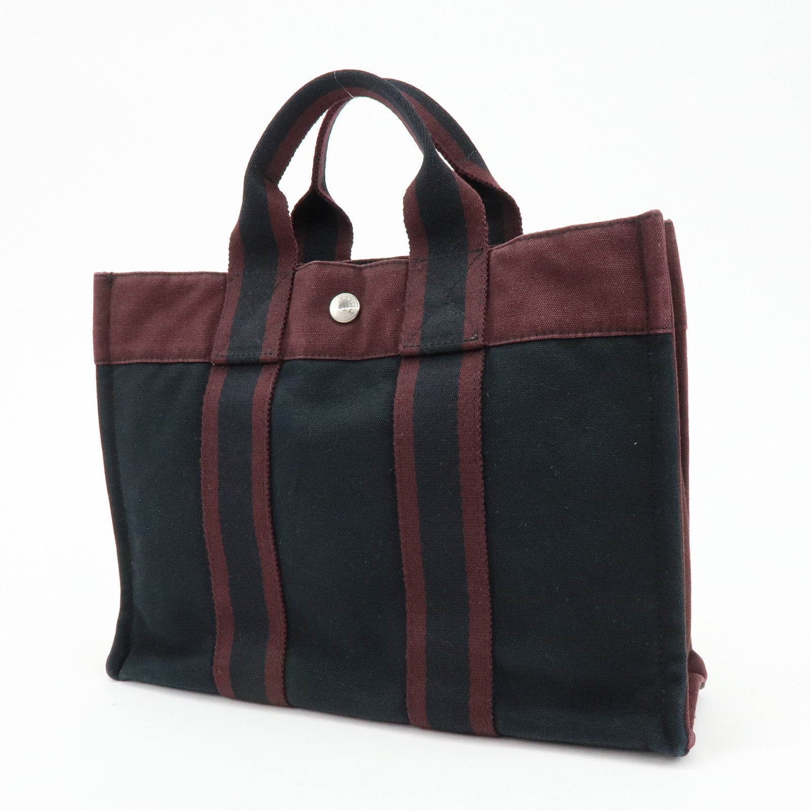 HERMES Fourre Tout PM Canvas Hand Bag Tote Bag Black Bordeaux