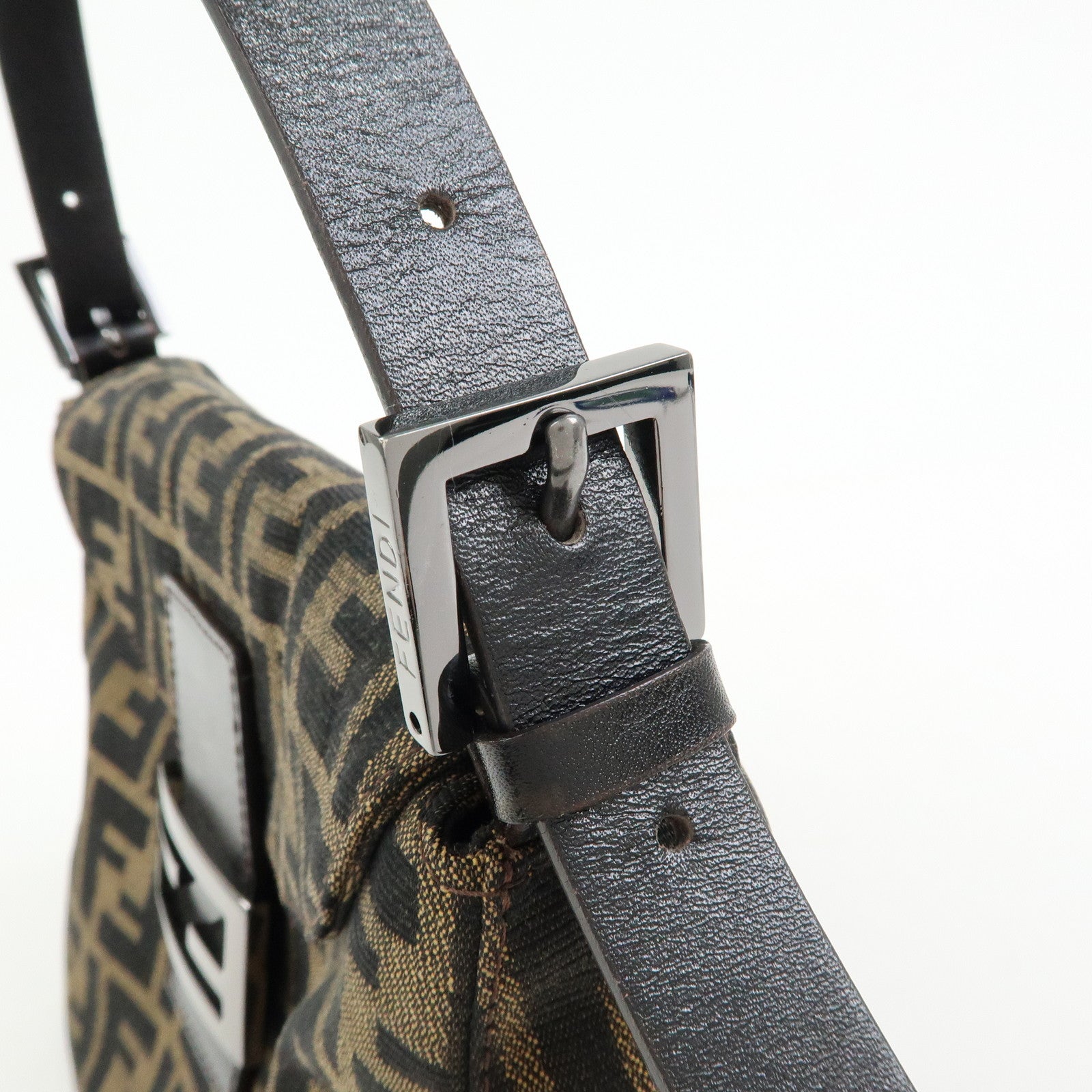FENDI Zucca Mamma Baguette Canvas Leather Shoulder Bag 8BR004