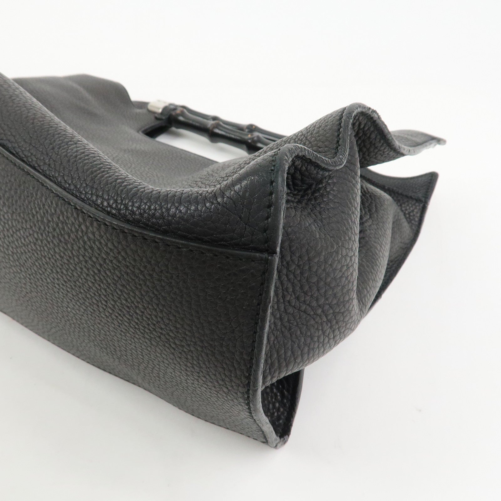 GUCCI Bamboo Leather 2WAY Bag Hand Bag Shoulder Bag Black 370829