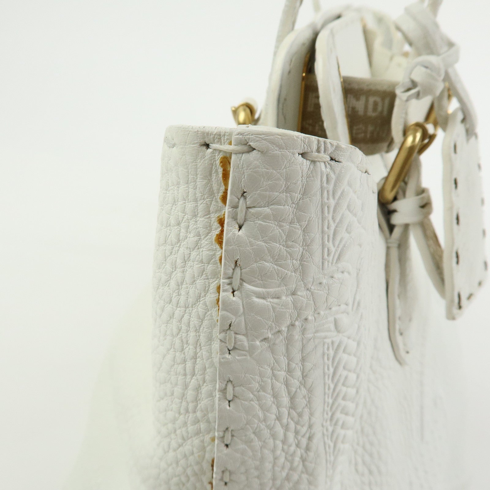 FENDI Selleria Villa Borghese Leather Hand Tote Bag White 8BN155