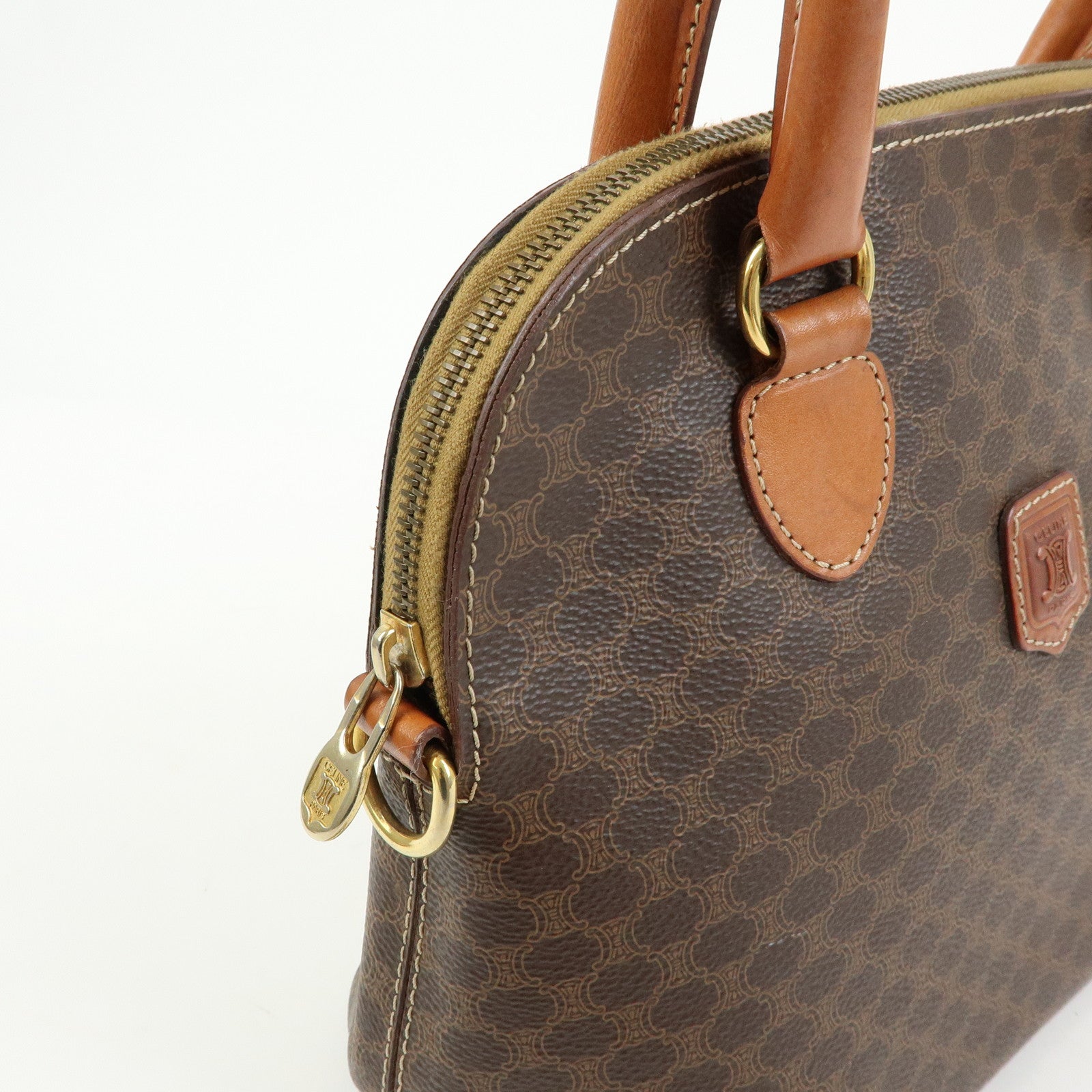 CELINE Macadam Leather 2WAY Bag Hand Bag Shoulder Bag Brown