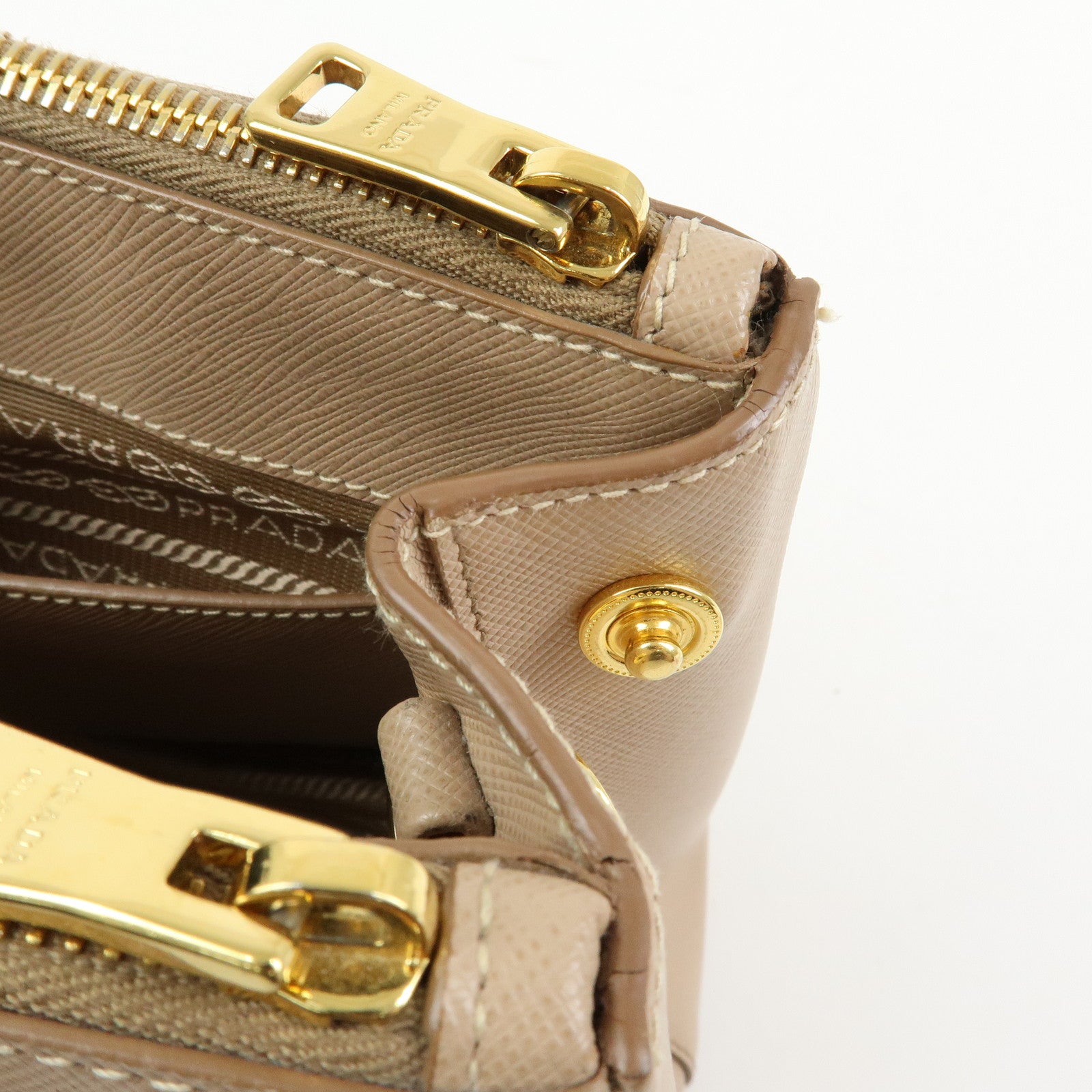 PRADA Triangle Logo Galleria Saffiano Leather 2Way Bag Beige 1BA896