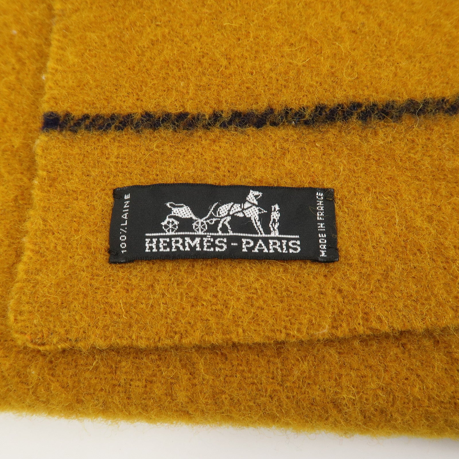 HERMES Rocabar logo Wool 100% Scarf Stole Muffler Yellow